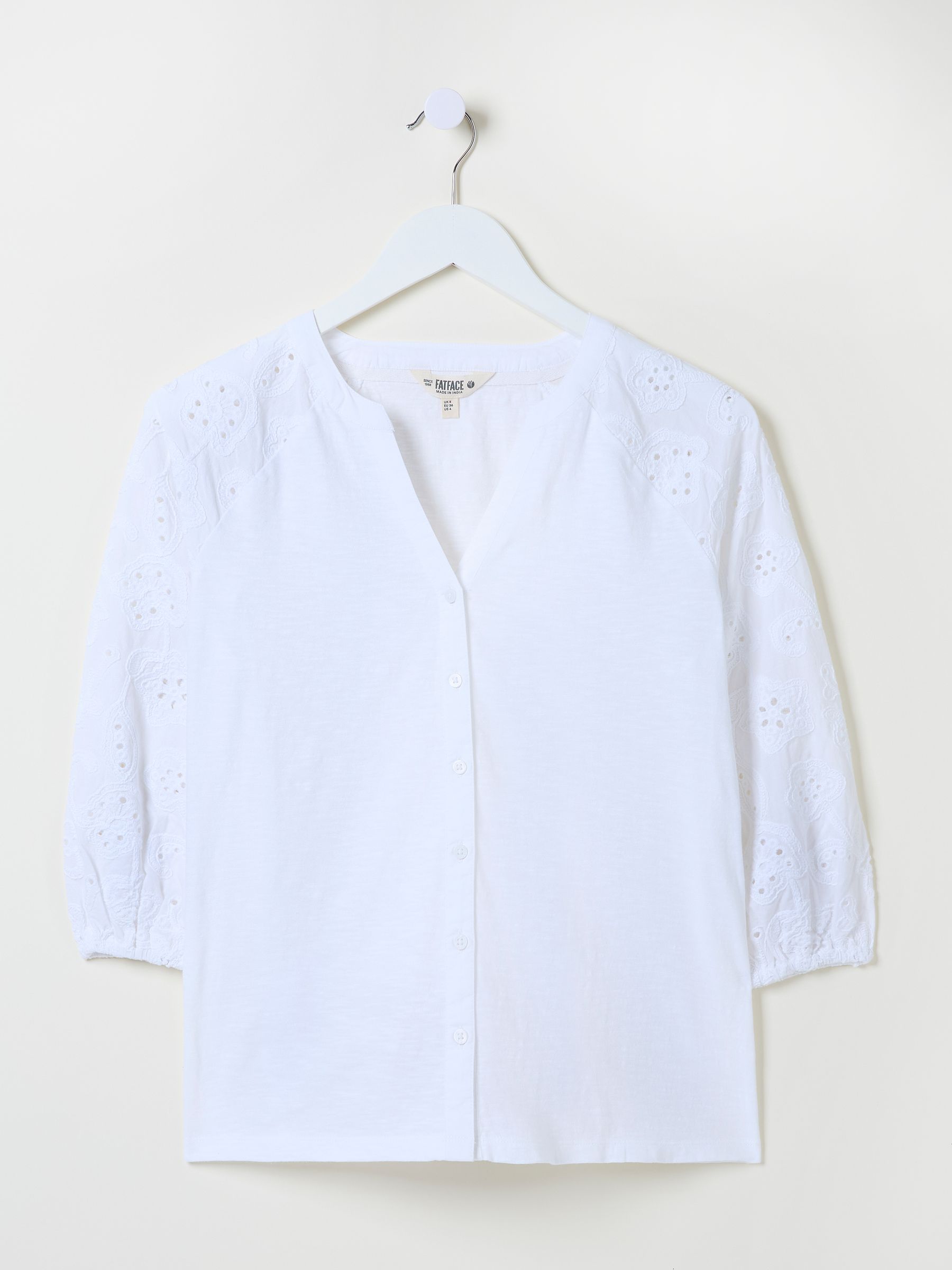 Elsie White Broderie 100% Cotton Jersey Shirt - Image 6 of 6