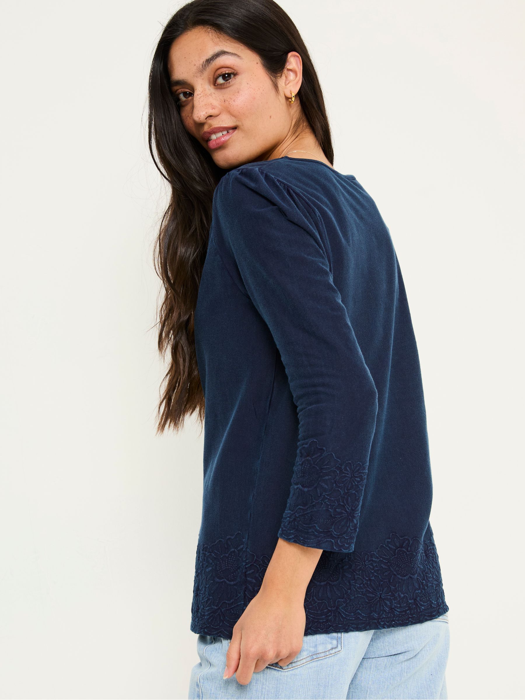 Ria Navy Broderie 100% Cotton Top - Image 3 of 5