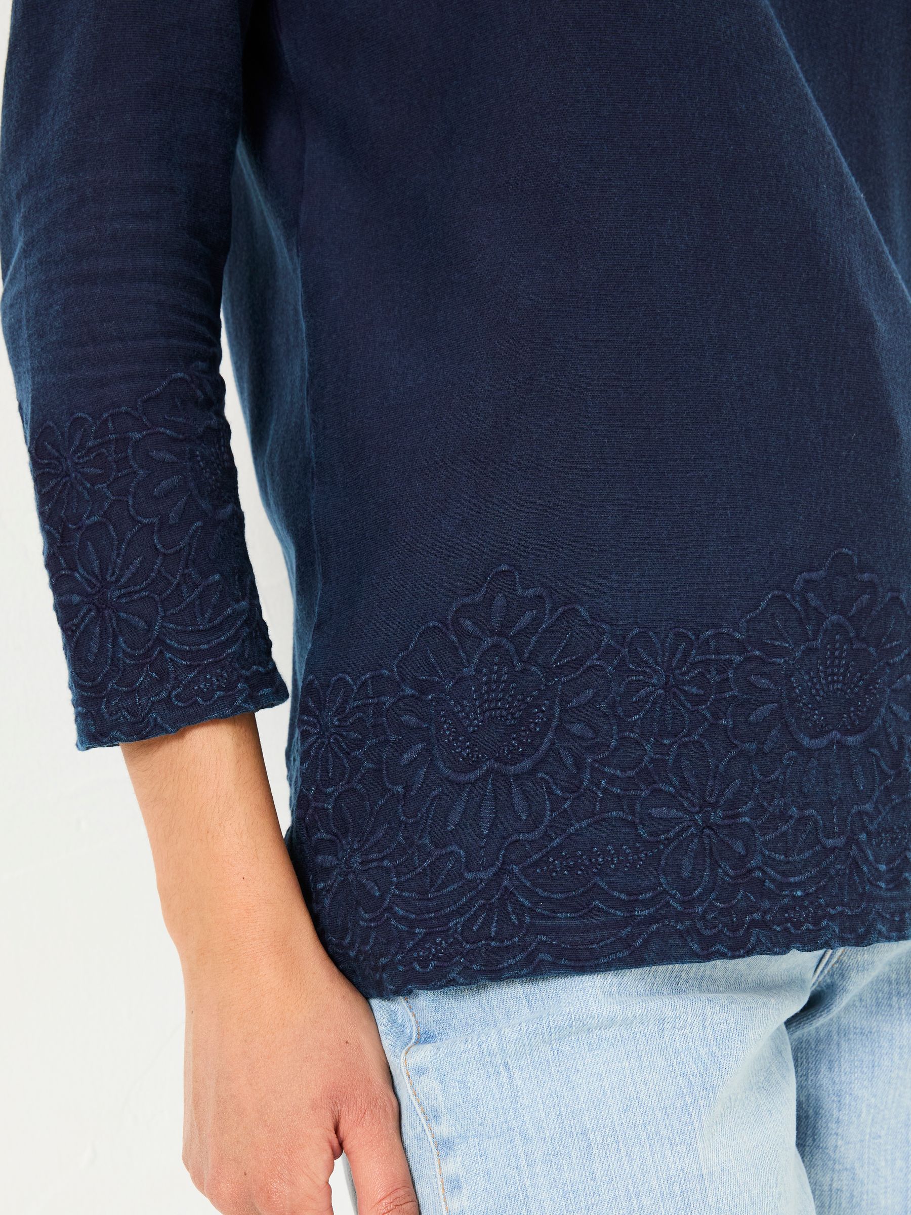 Ria Navy Broderie 100% Cotton Top - Image 4 of 5