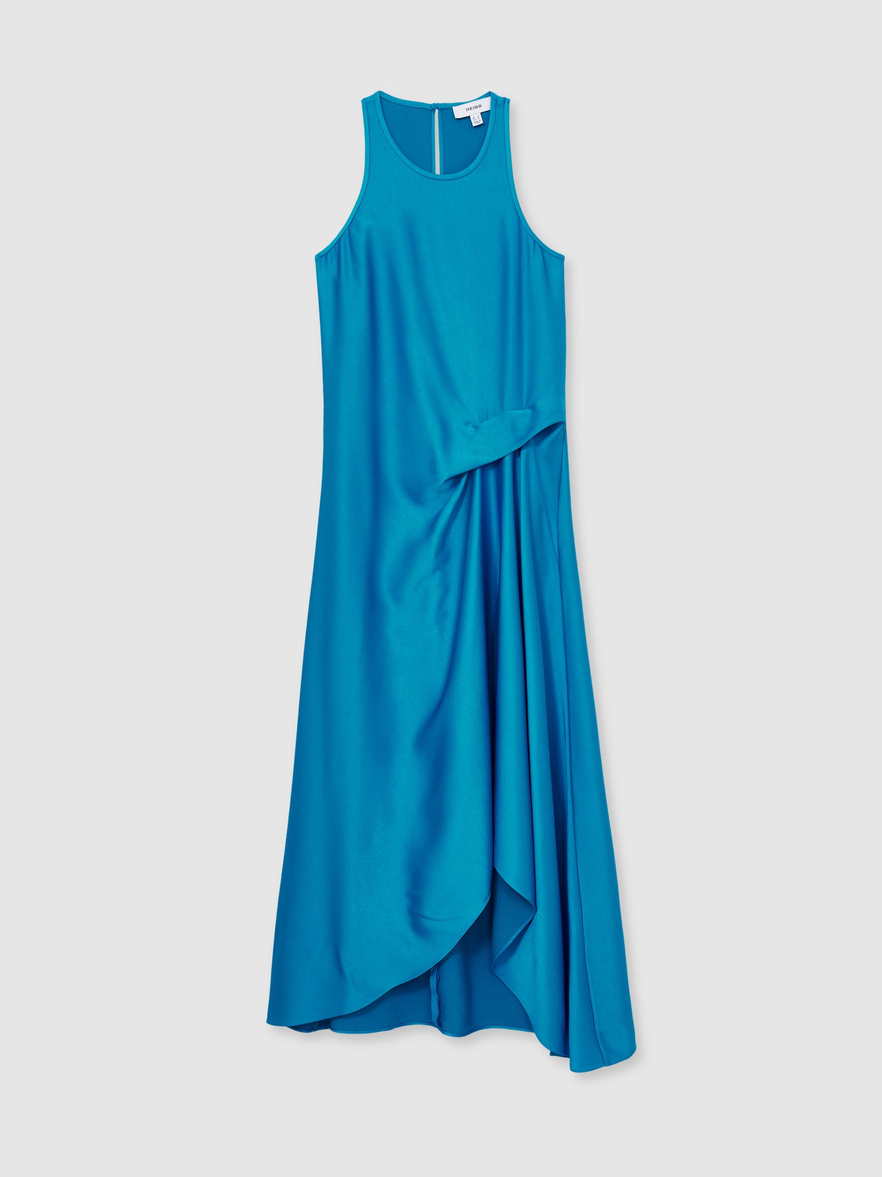 Satin Drape Tuck Midi Dress in Blue - Image 3 of 7