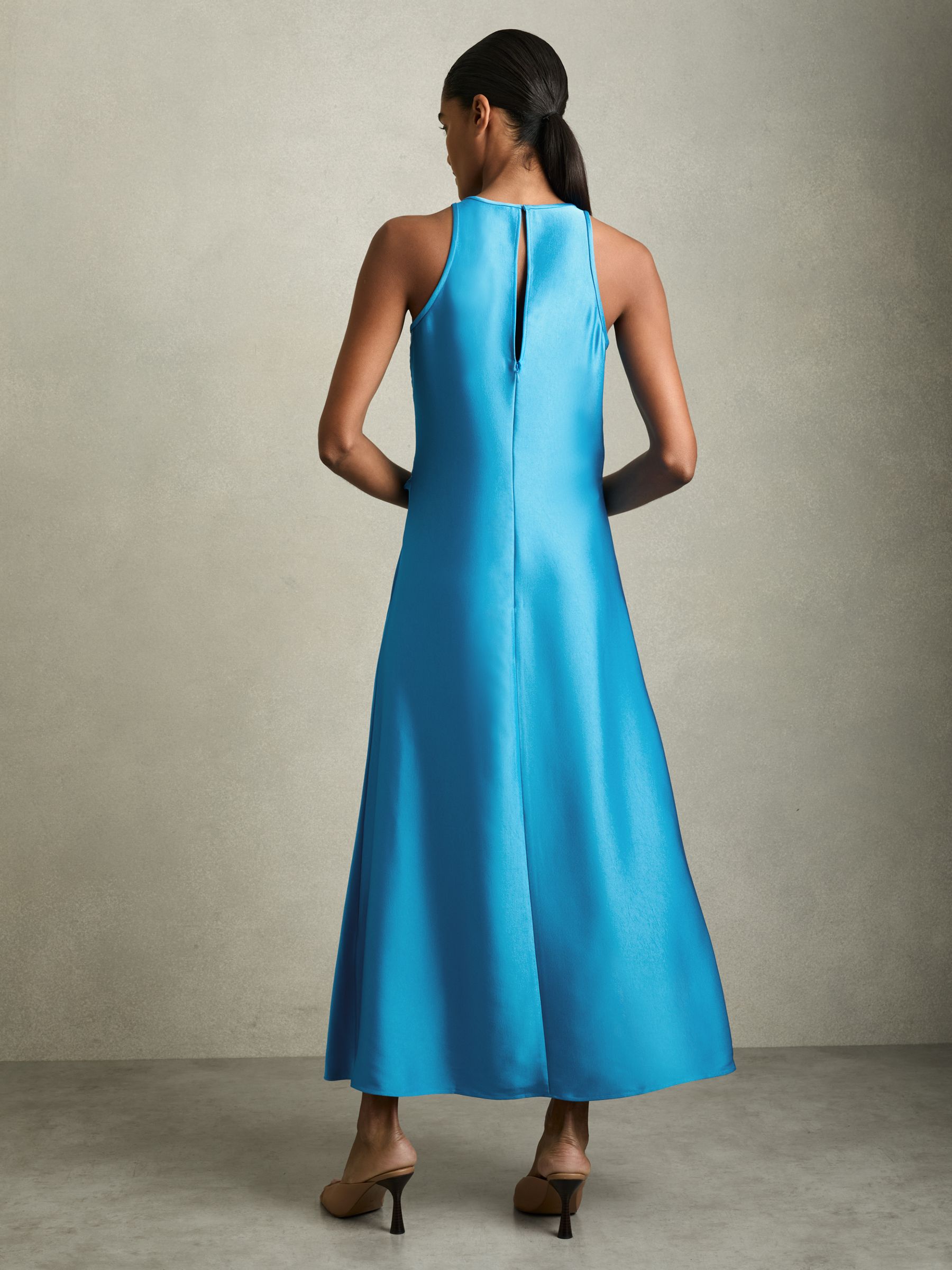 Satin Drape Tuck Midi Dress in Blue - Image 6 of 7