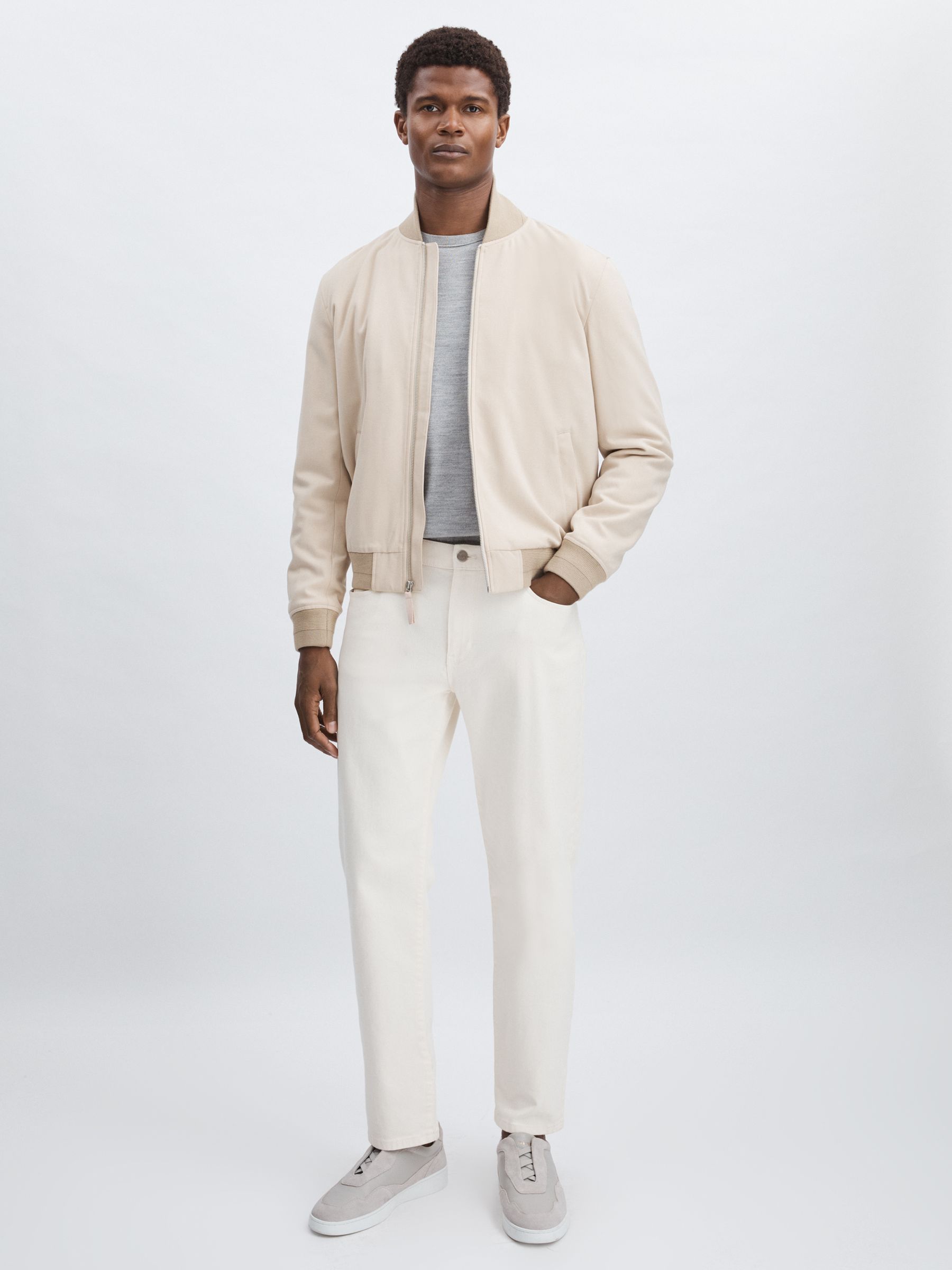 Paige Zip-Through Bomber Jacket in Ivory - Image 1 of 6