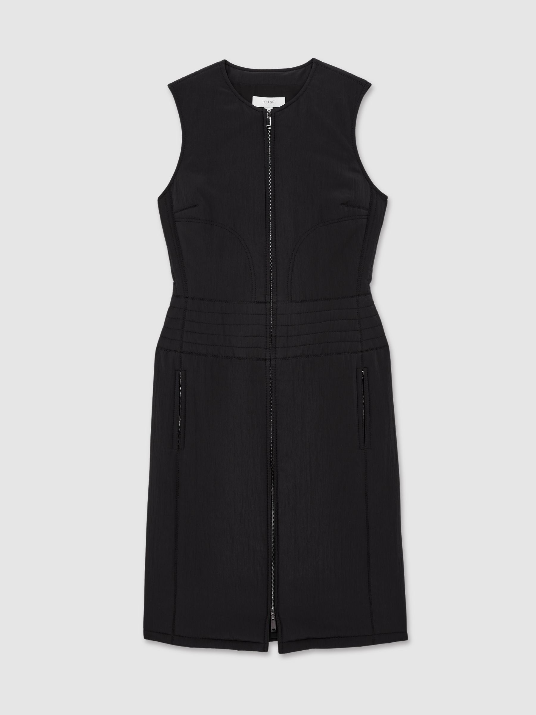 Quilted Zip-Through Sleeveless Dress in Black - Image 2 of 7