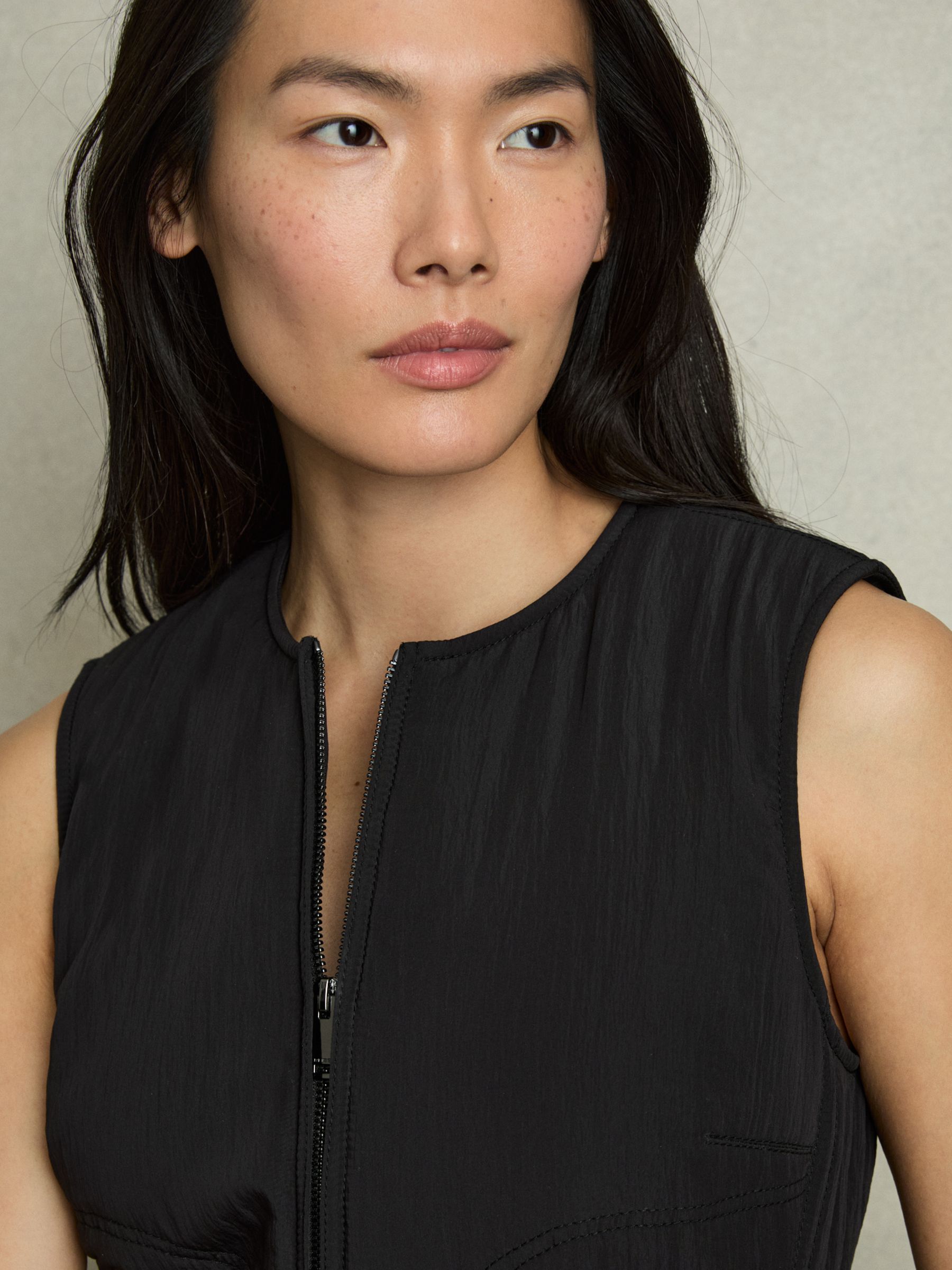 Quilted Zip-Through Sleeveless Dress in Black - Image 6 of 7