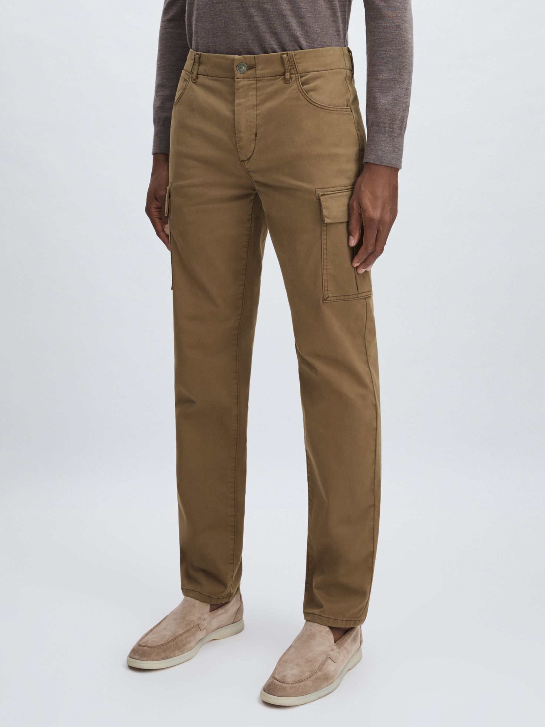 Stretch-Cotton Slim Cargo Trousers in Sand - image 3