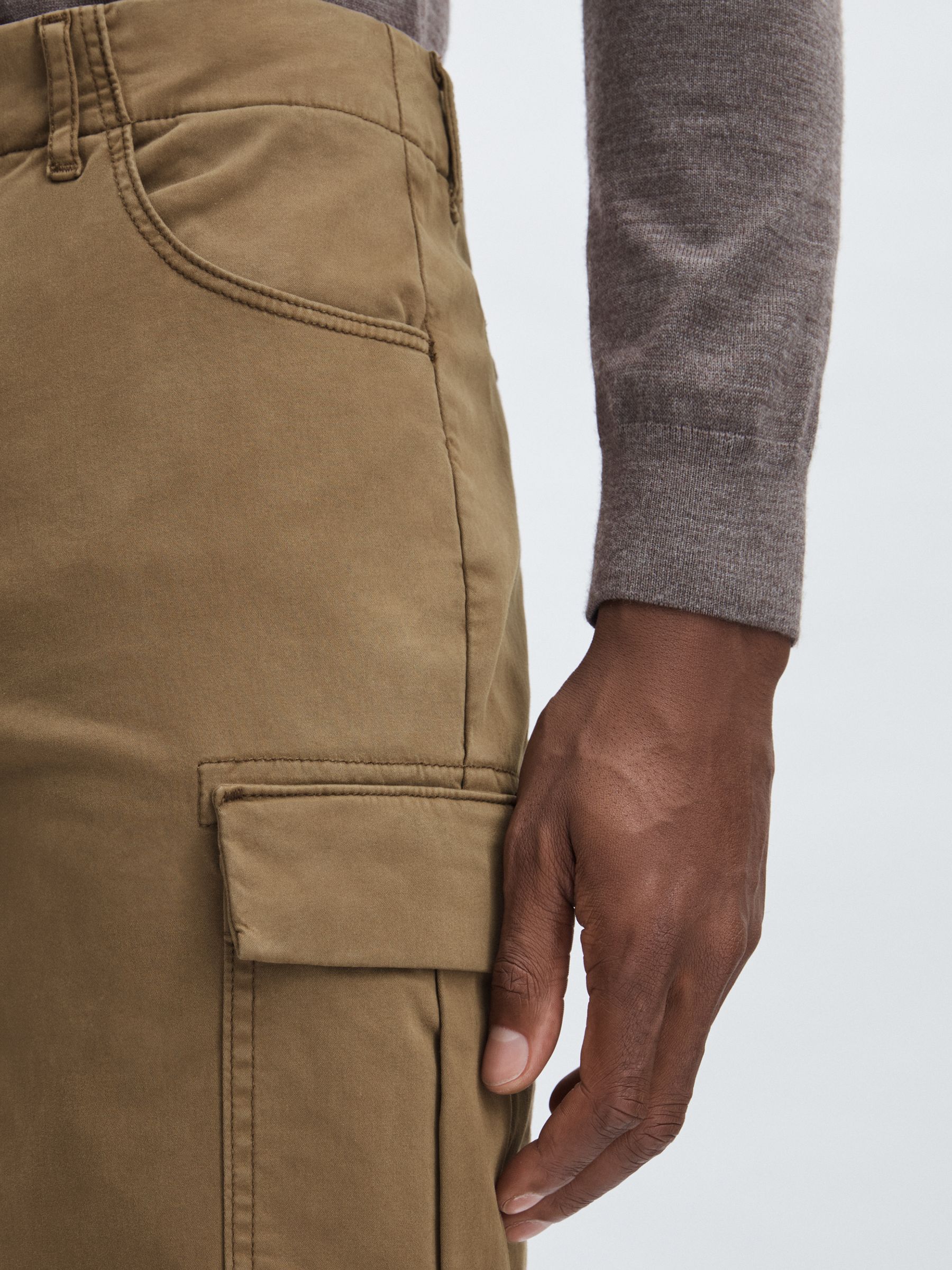 Stretch-Cotton Slim Cargo Trousers in Sand - image 4