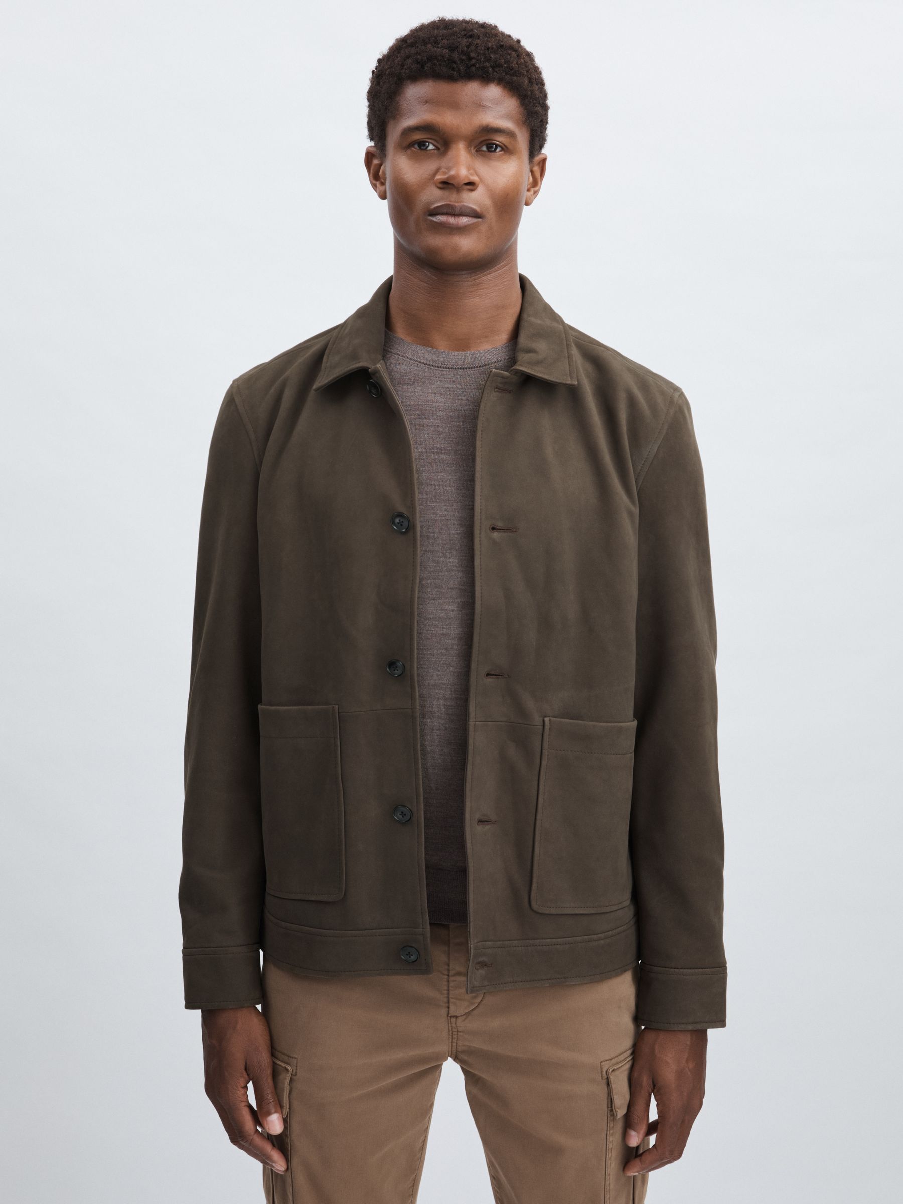 Paige Suede Chore Jacket in Brown/Khaki - Image 1 of 6