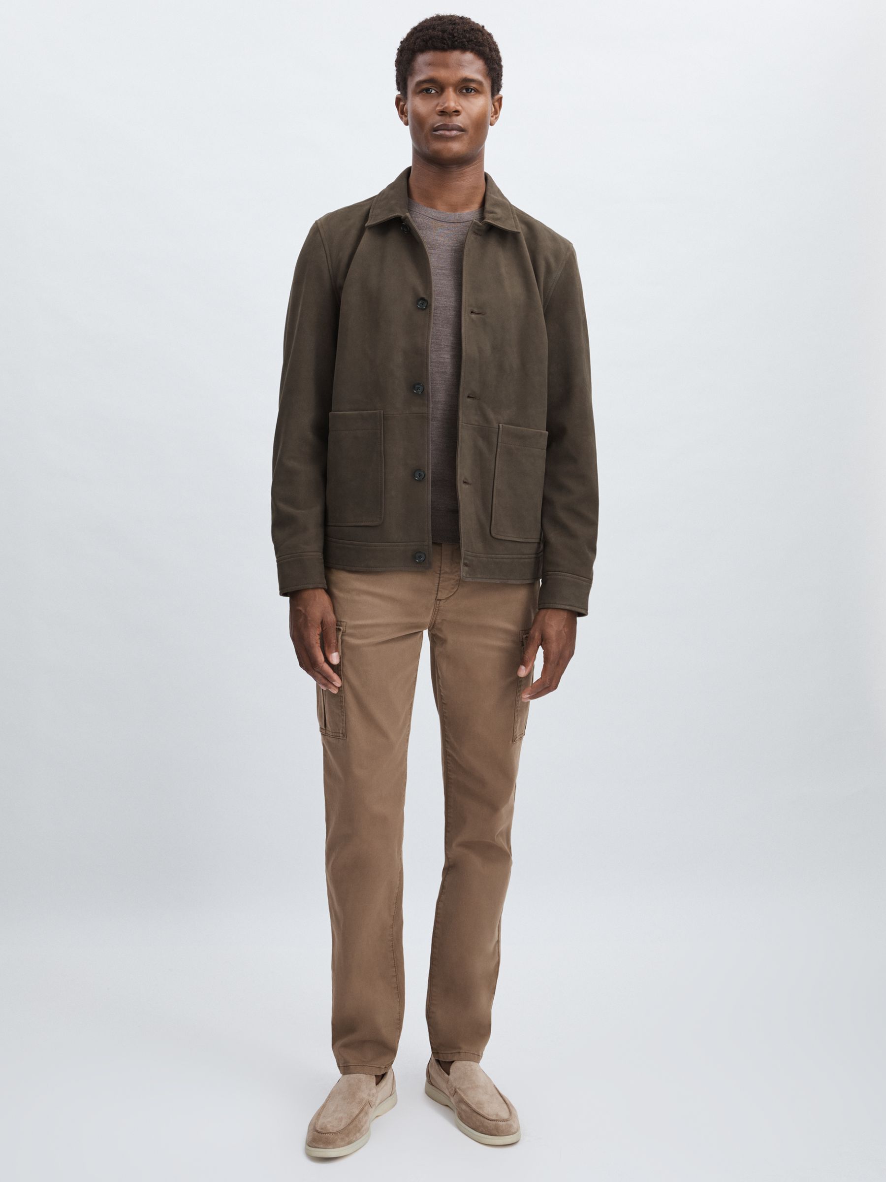 Paige Suede Chore Jacket in Brown/Khaki - Image 3 of 6