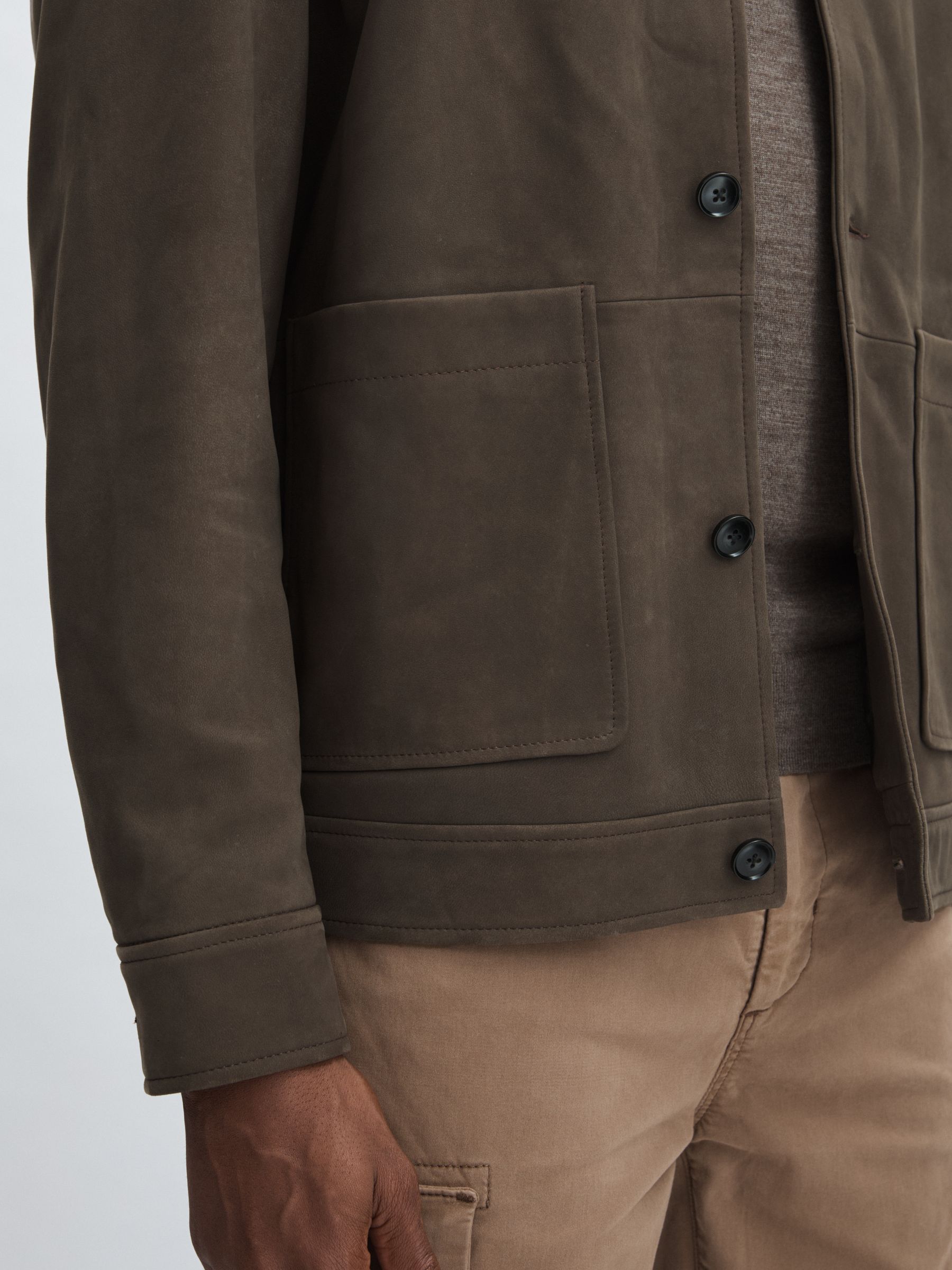 Paige Suede Chore Jacket in Brown/Khaki - Image 4 of 6