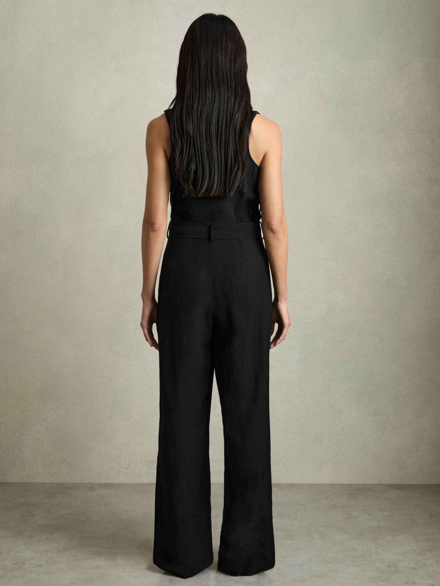 Utility Zip Through Jumpsuit With Linen in Black - image 5
