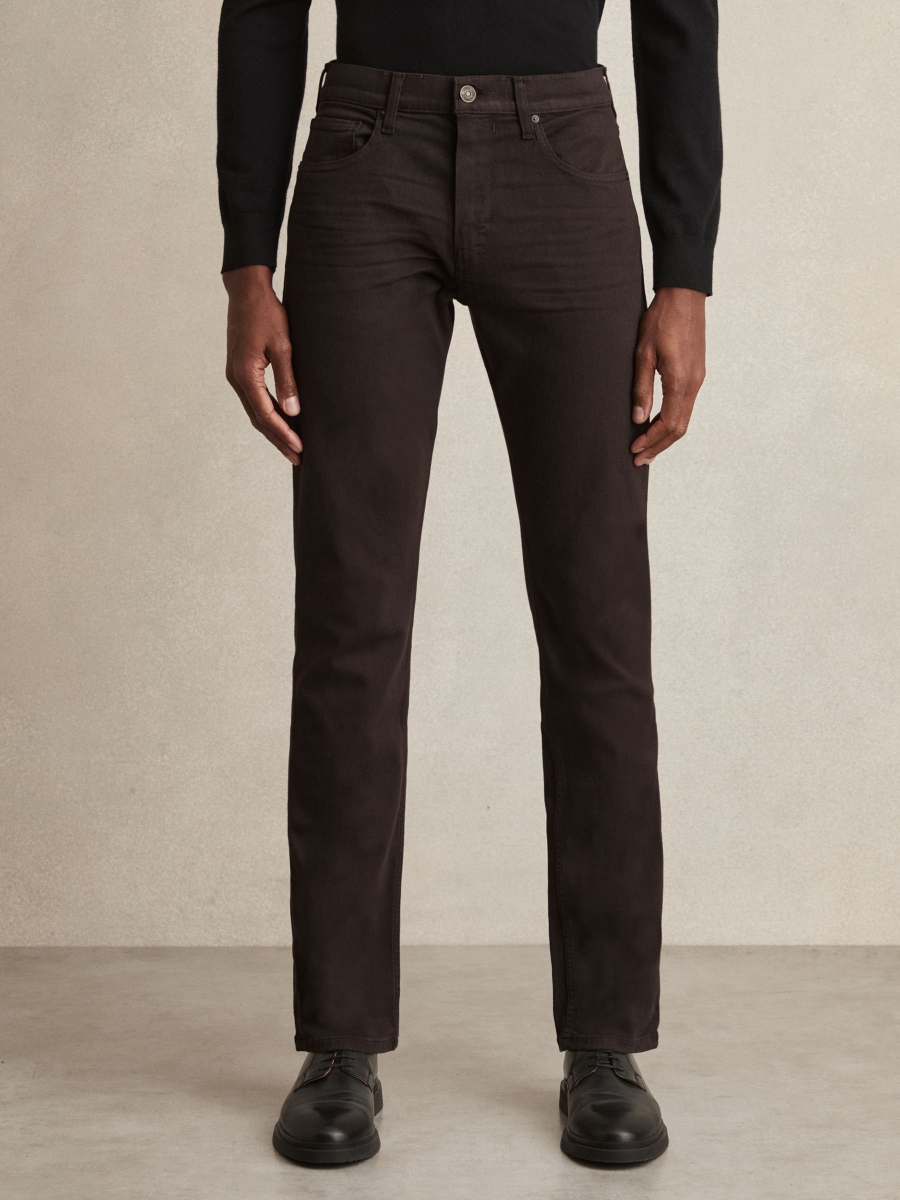 Paige Slim Straight-Leg Chocolate/Black Jeans in Chocolate/Black - Image 3 of 6