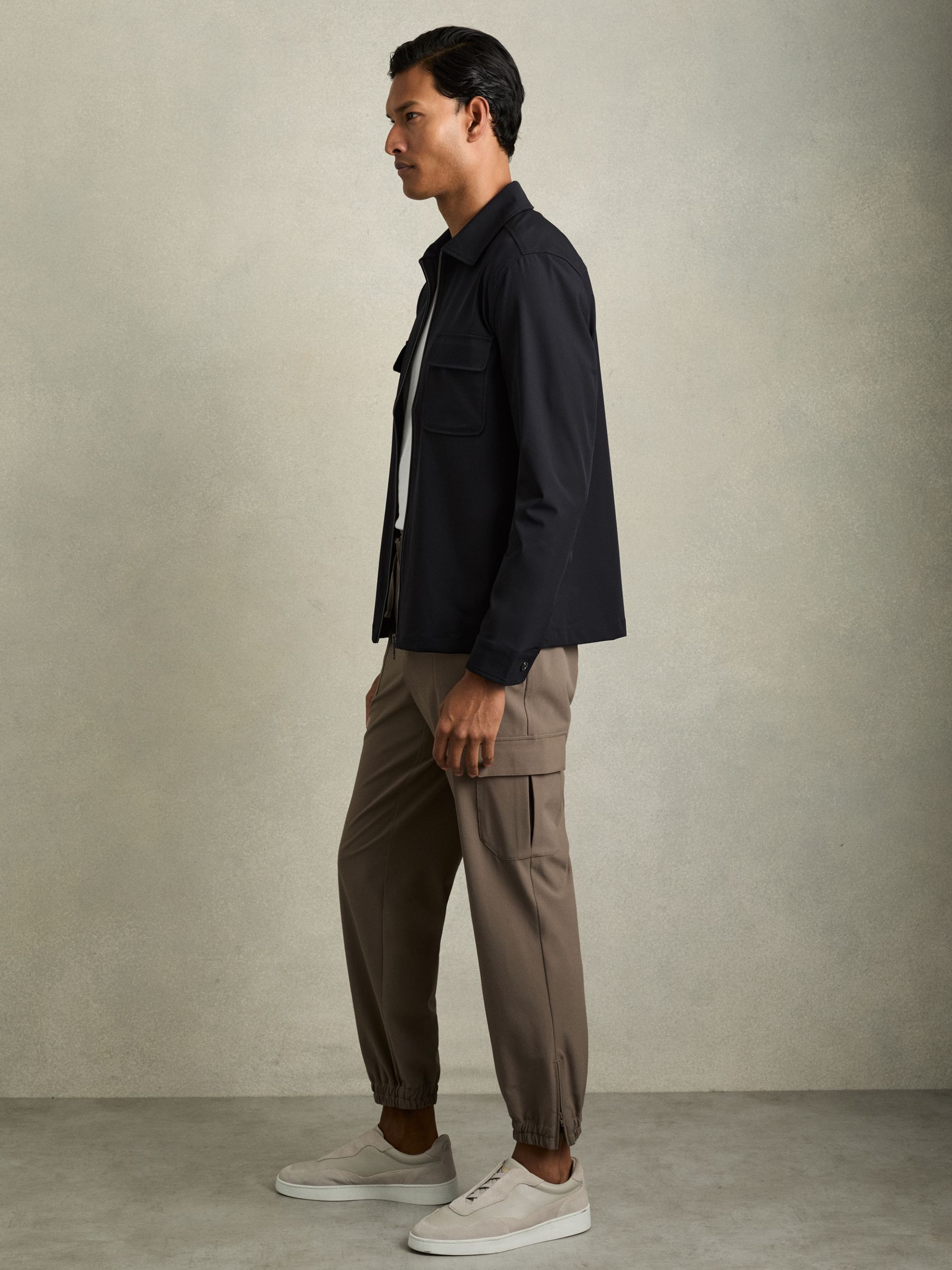 Technical Zip-Through Overshirt in Navy - Image 3 of 6