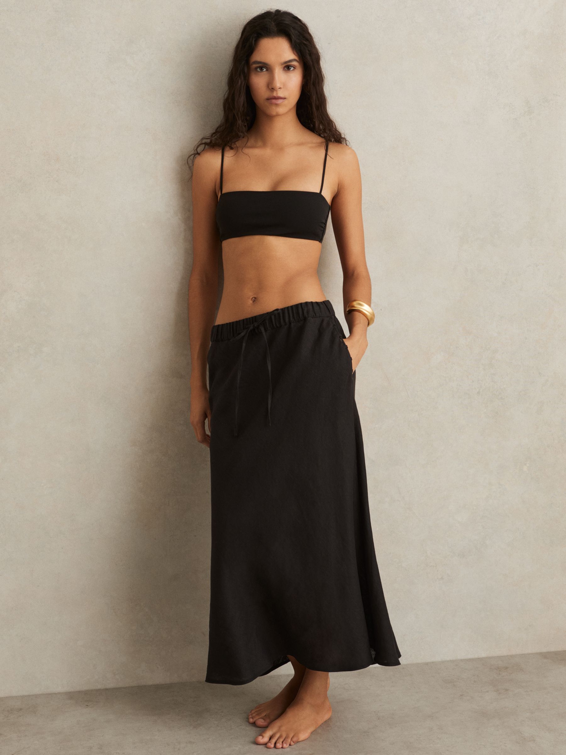 Crepe Bandeau Bikini Top in Black - Image 1 of 5