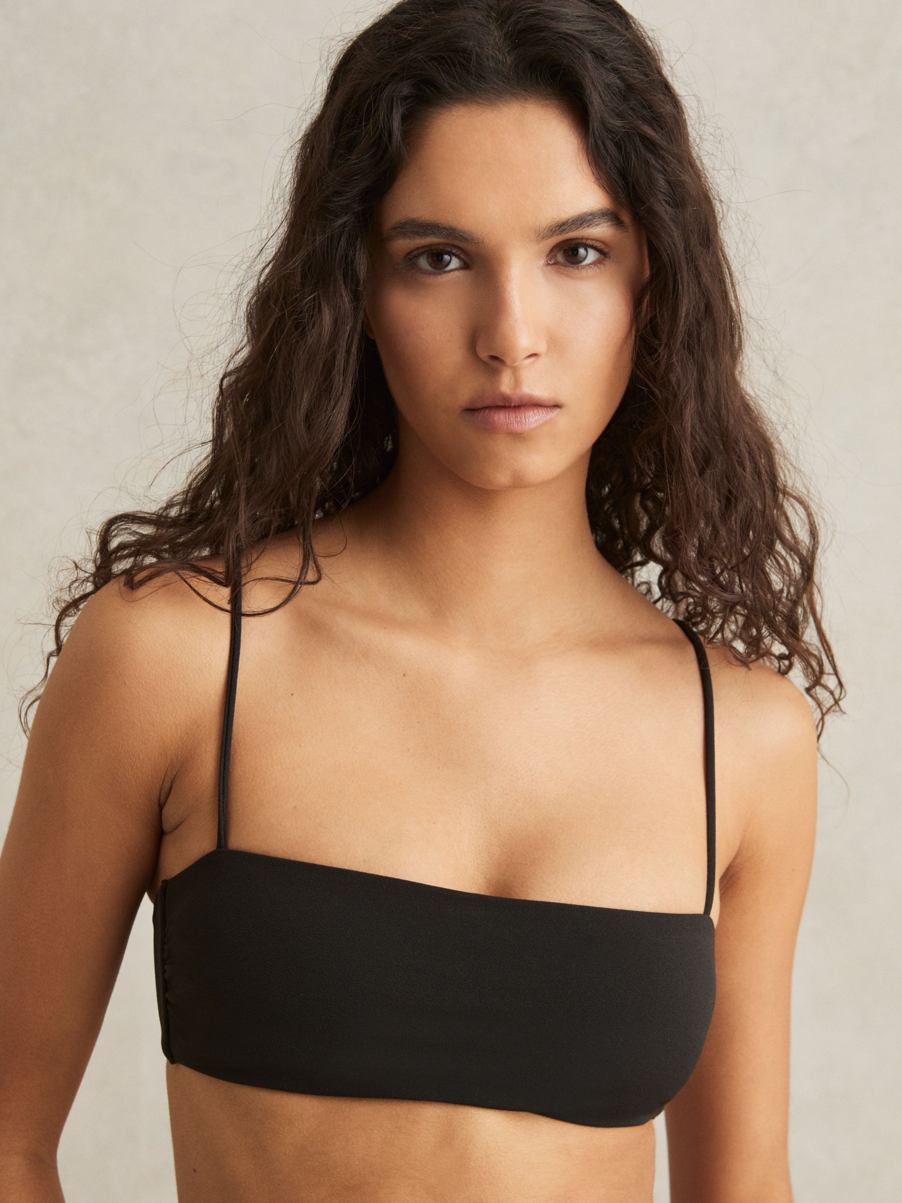Crepe Bandeau Bikini Top in Black - Image 3 of 5