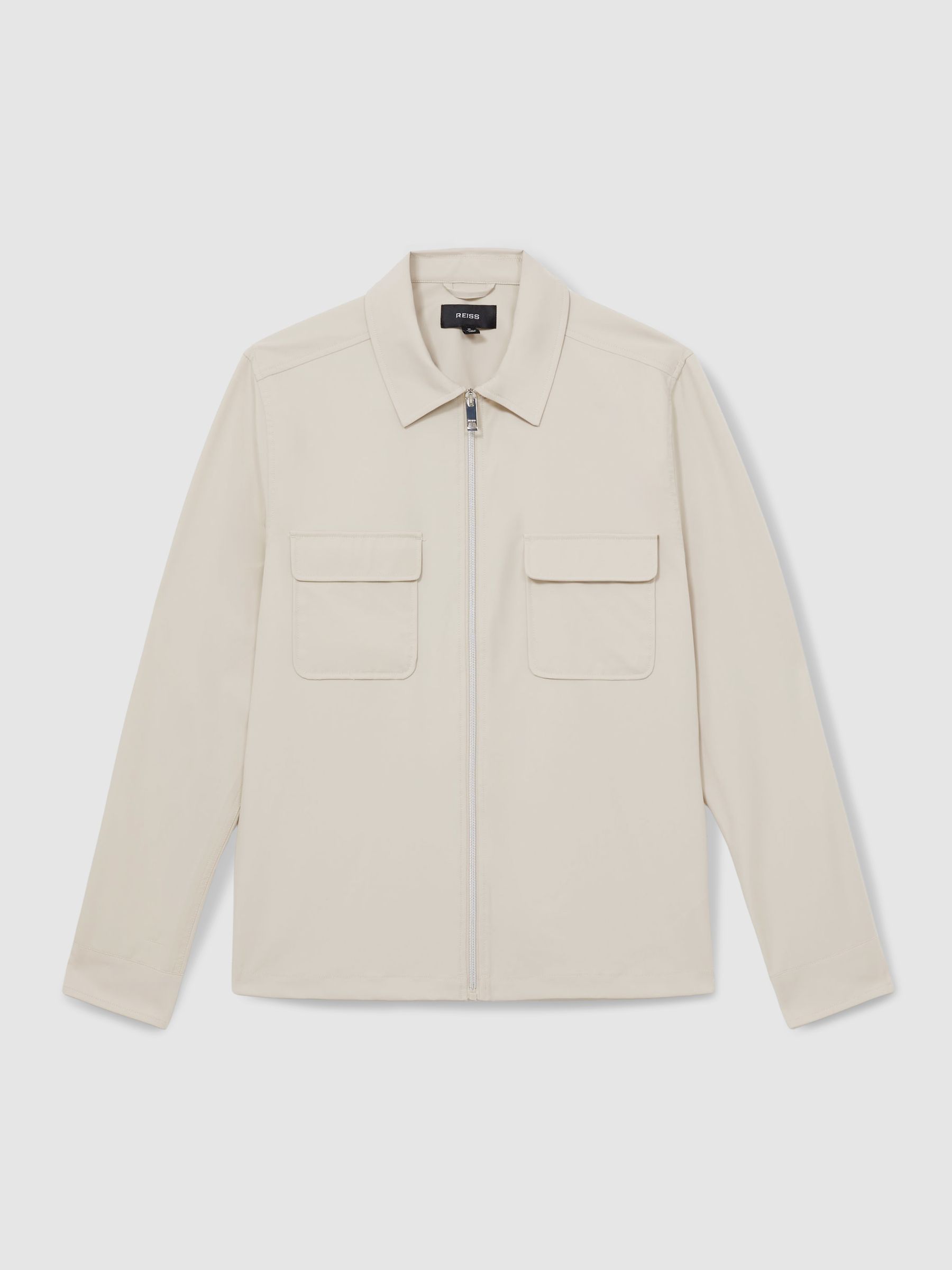 Technical Zip-Through Overshirt in Stone - Image 2 of 7
