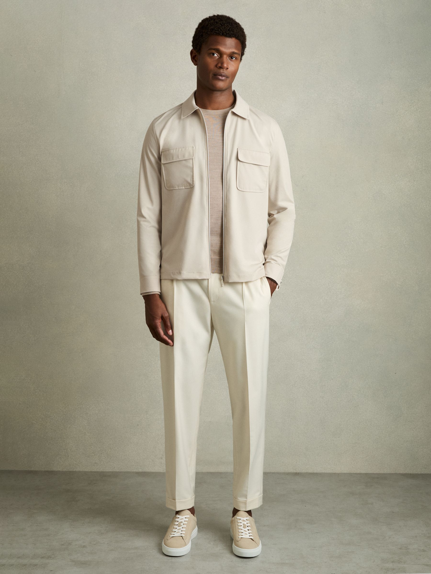Technical Zip-Through Overshirt in Stone - Image 3 of 7