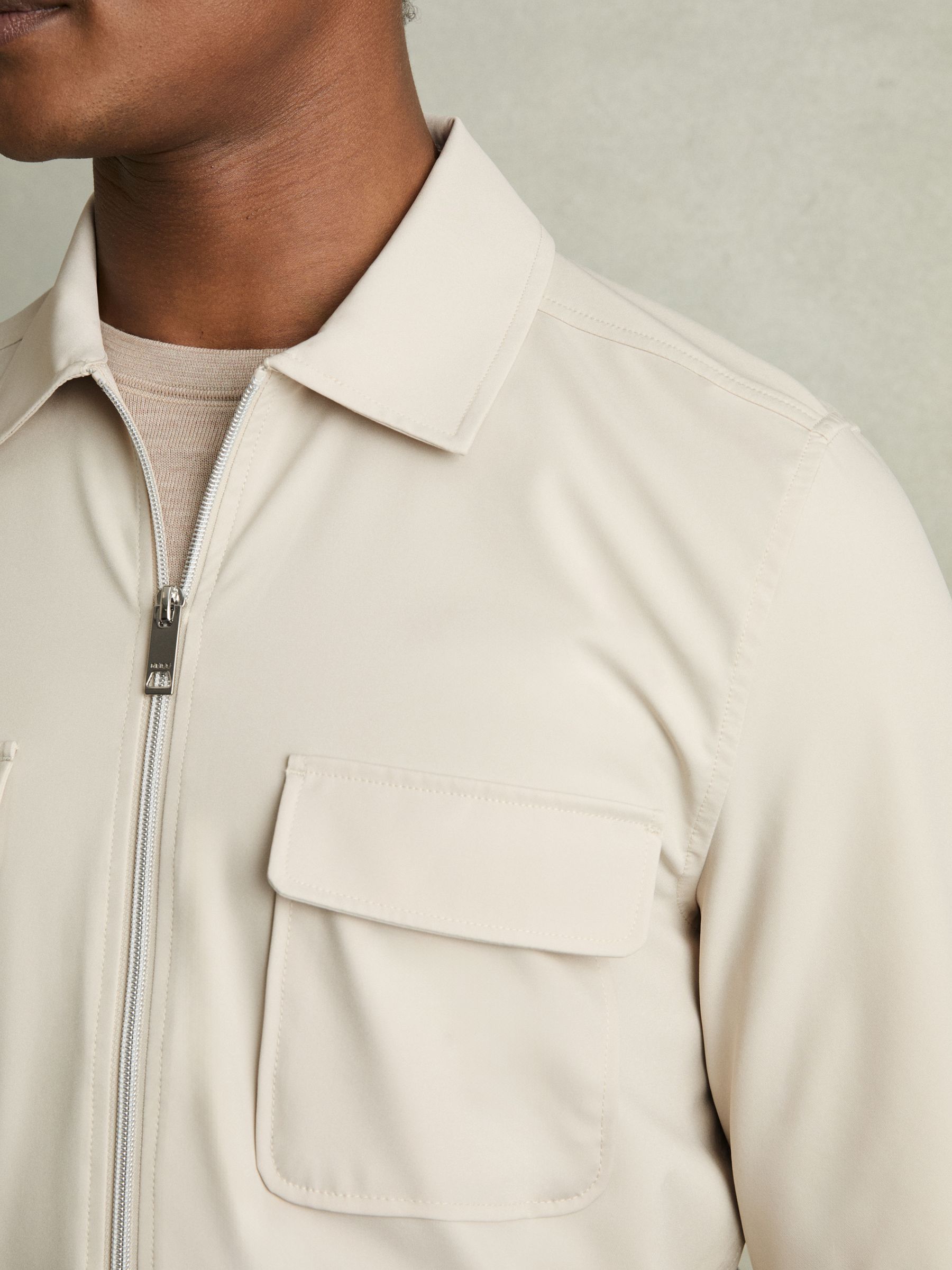 Technical Zip-Through Overshirt in Stone - Image 4 of 7