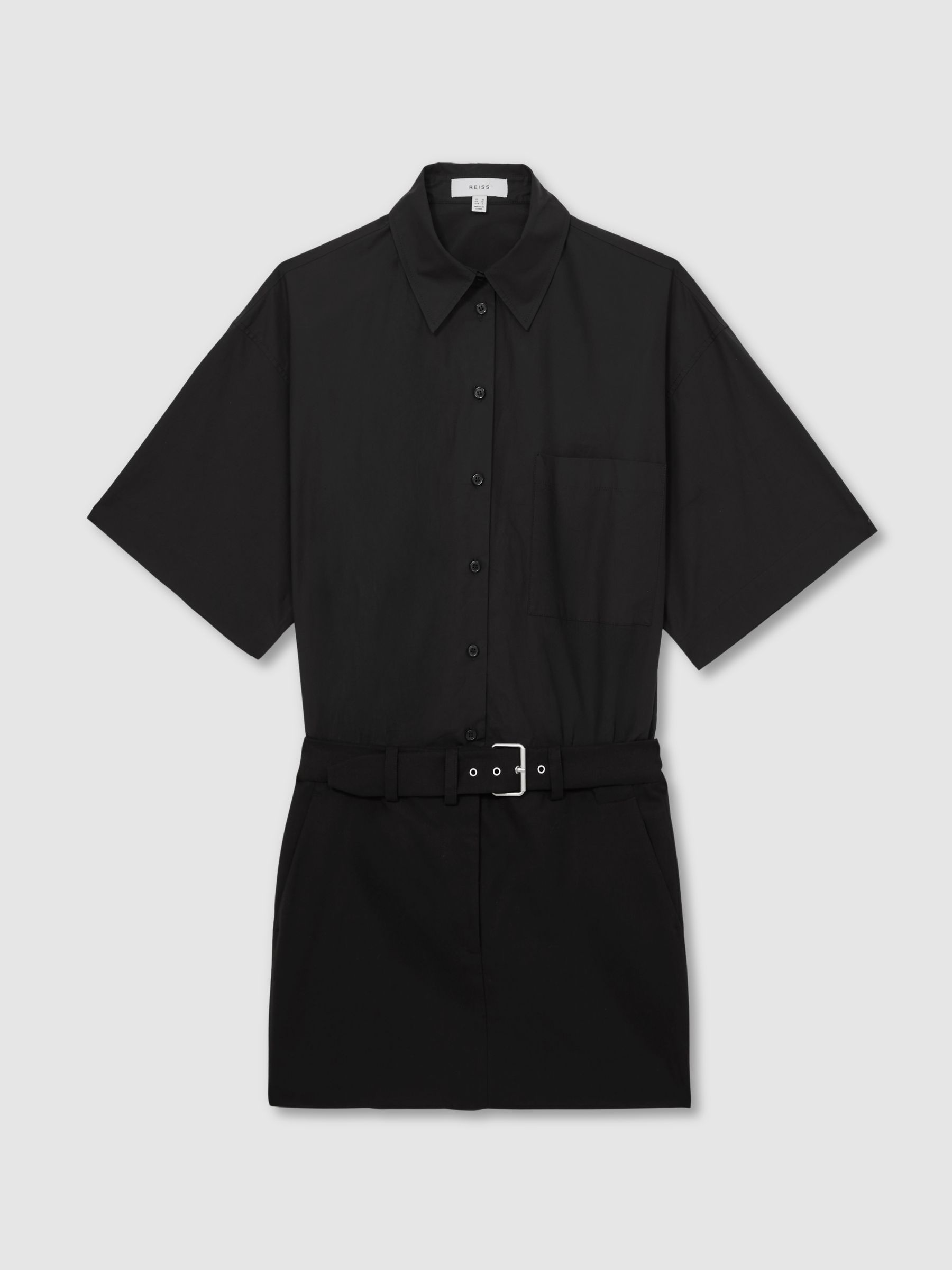 Cotton Woven Belted Shirt Dress in Black - Image 2 of 5