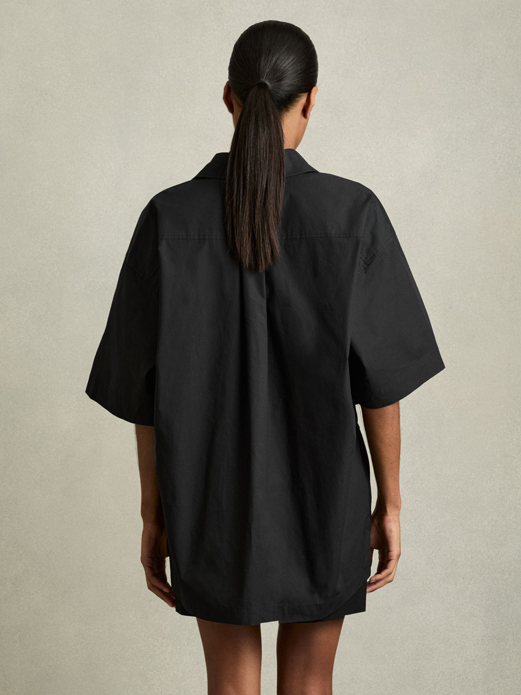 Cotton Woven Belted Shirt Dress in Black - Image 4 of 5