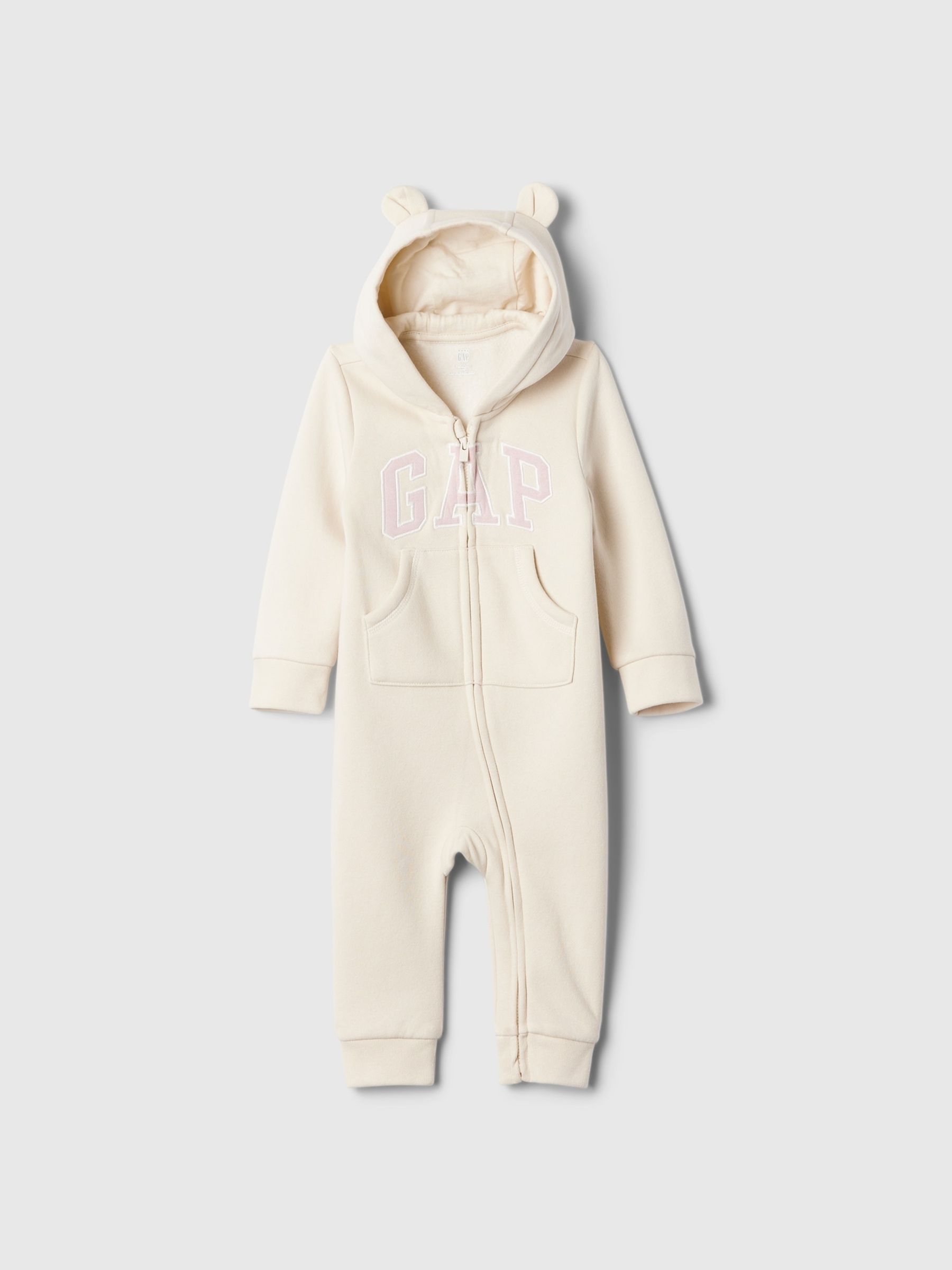 Beige Logo Zip Hooded All in One (Newborn - 24mths) - Image 1 of 3