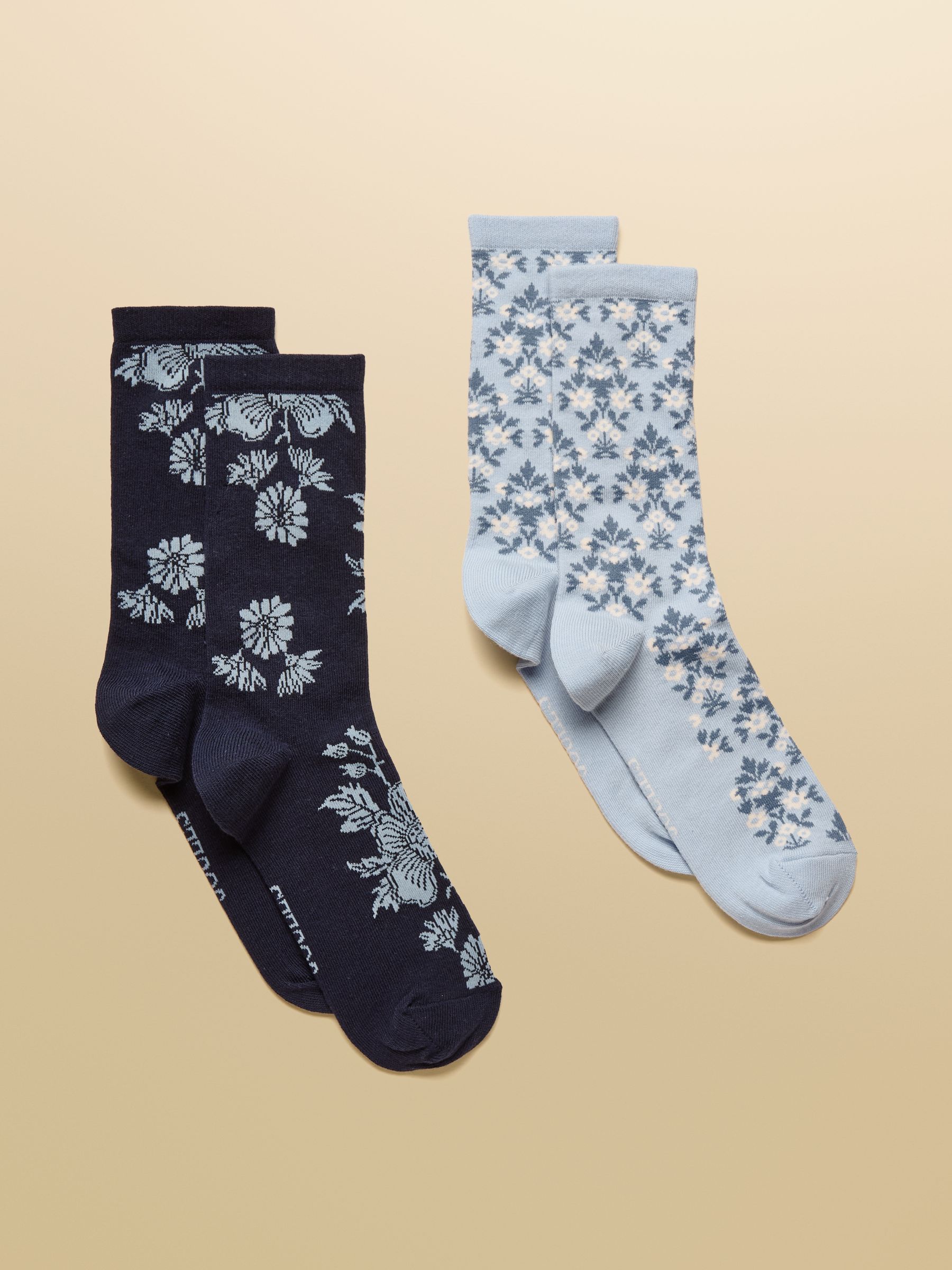 Women's Everyday Navy & Blue Floral Cotton Blend Socks 2 Pack (size 4-8) - Image 1 of 3 Women's Everyday Navy & Blue Floral Cotton Blend Socks 2 Pack (size 4-8) - Image 1 of 3