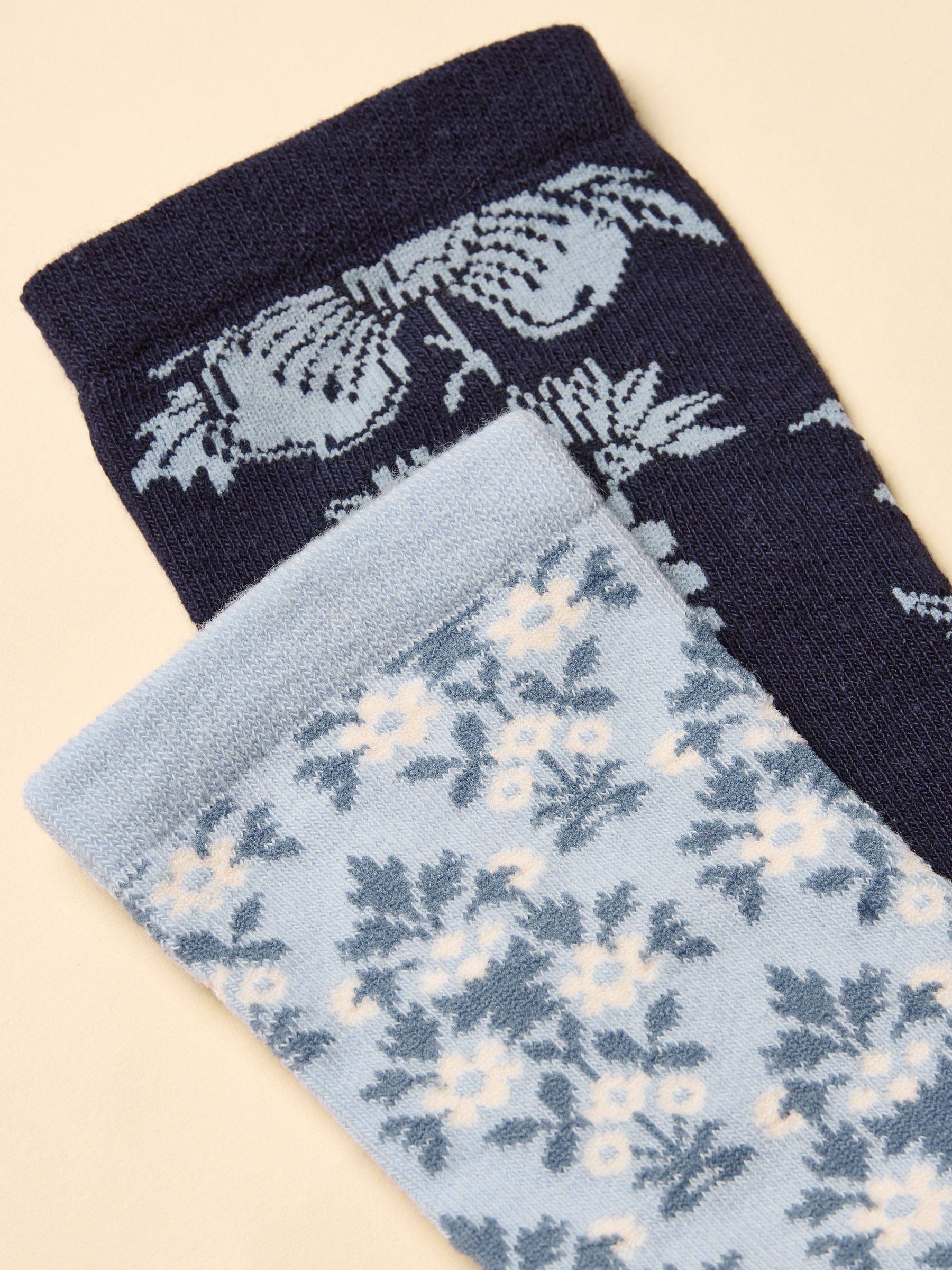 Women's Everyday Navy & Blue Floral Cotton Blend Socks 2 Pack (size 4-8) - Image 2 of 3
