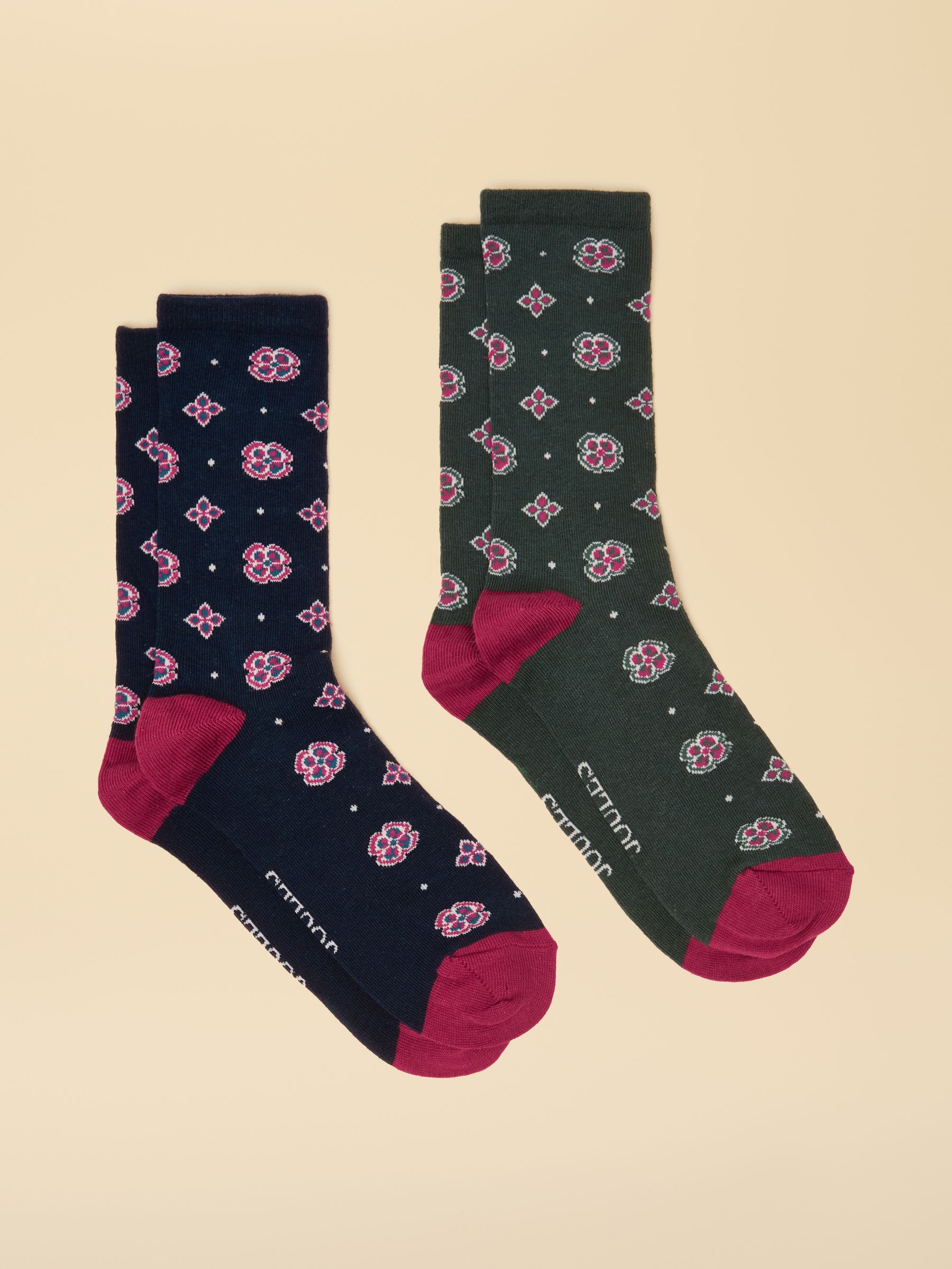 Women's Everyday Green & Navy Cotton Blend Socks 2 Pack (size 4-8) - Image 1 of 3