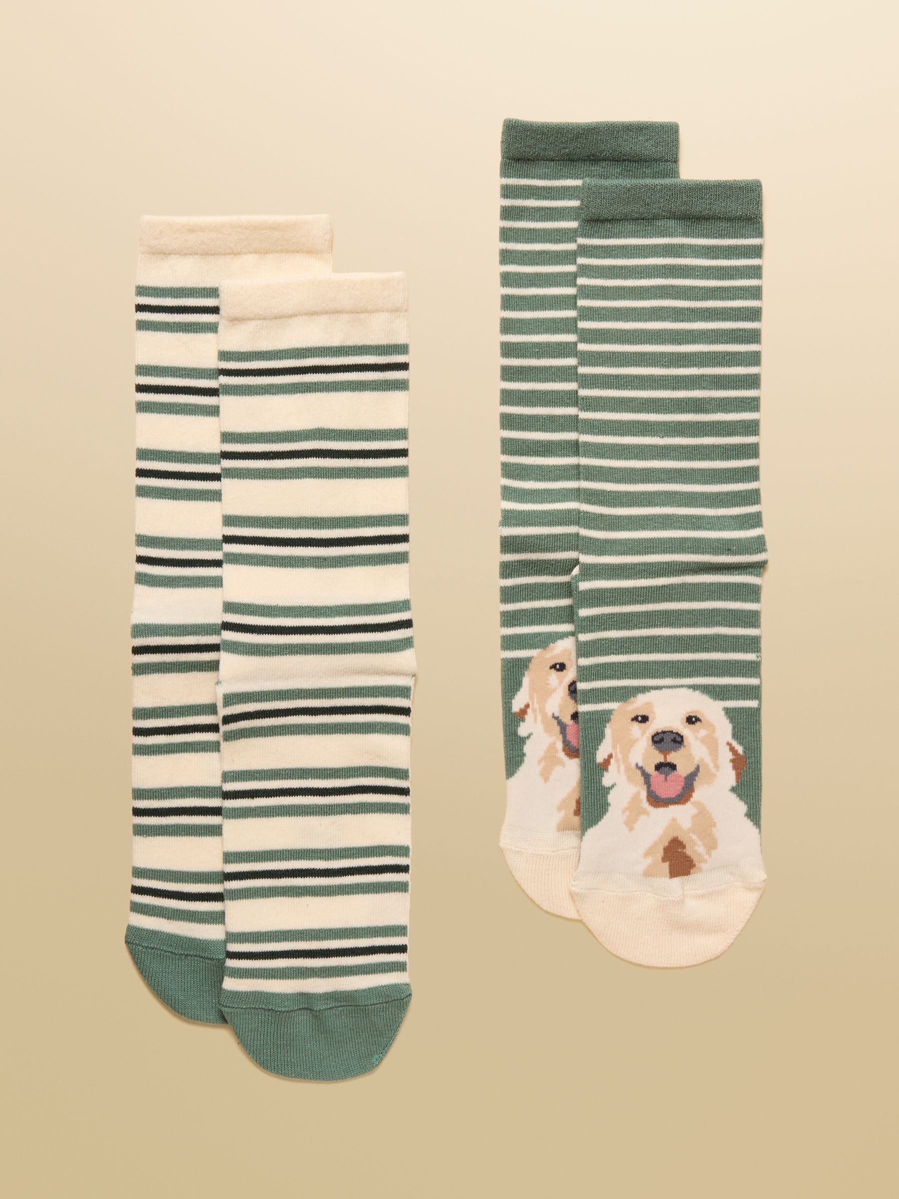 Women's Everyday Green & Ecru Dog Cotton Blend Socks 2 Pack (size 4-8) - Image 1 of 3