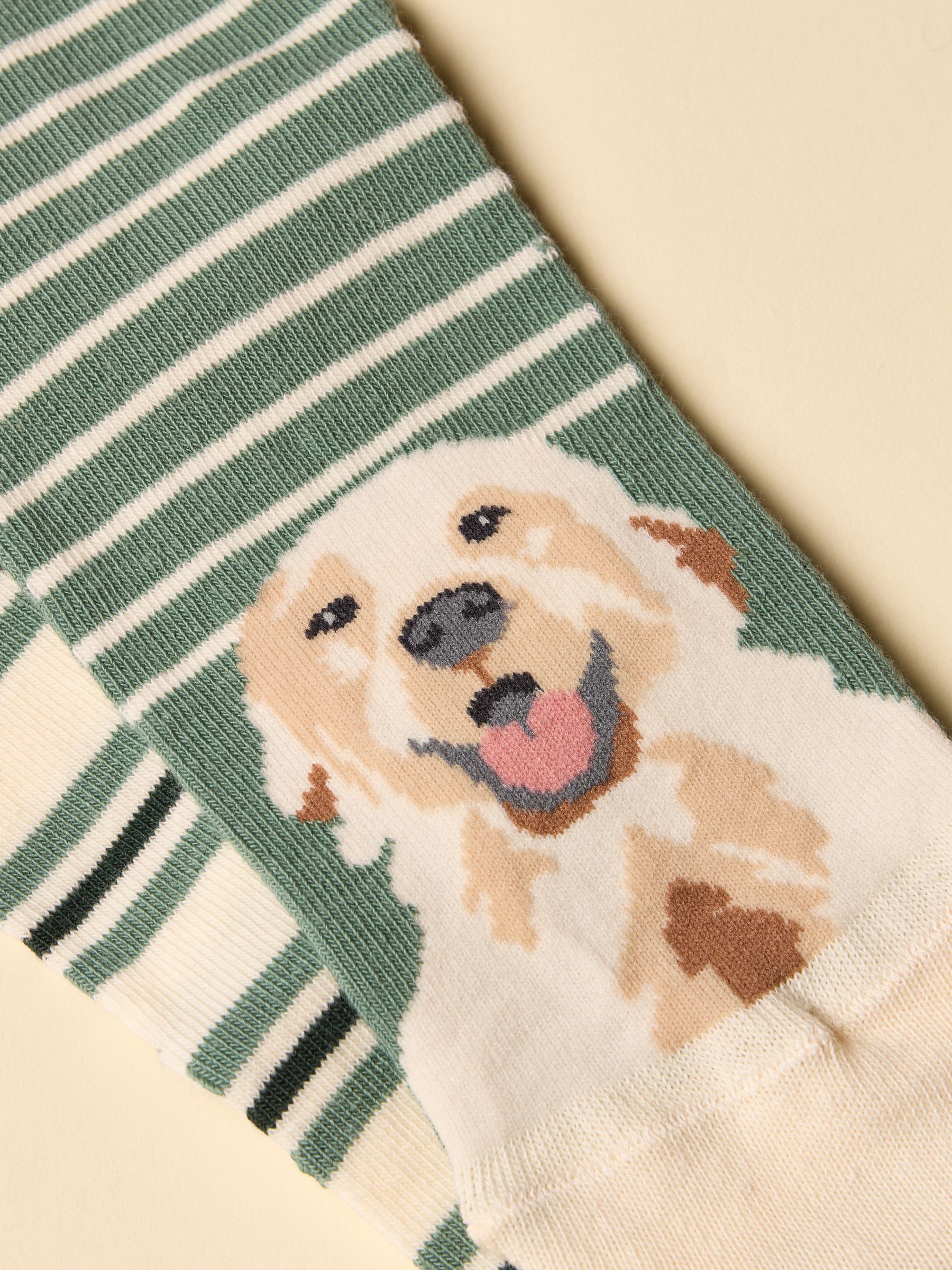 Women's Everyday Green & Ecru Dog Cotton Blend Socks 2 Pack (size 4-8) - Image 2 of 3