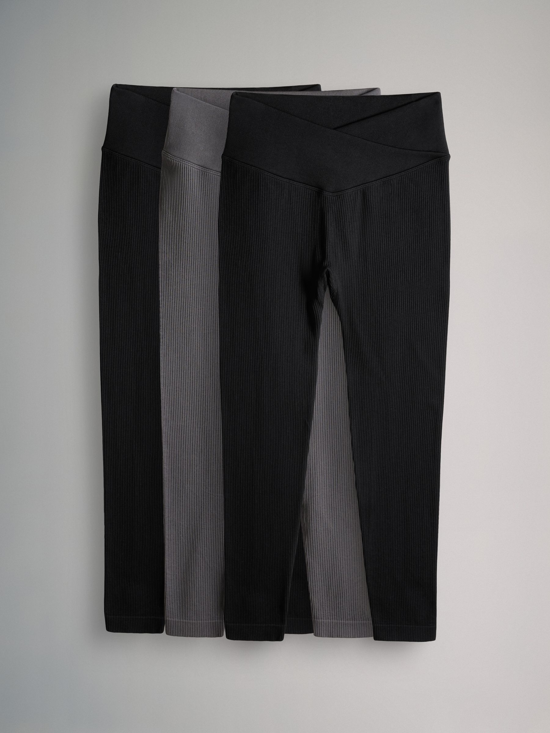 Black/Black/Charcoal - 3 Pack Ribbed Seamless Leggings - Image 1 of 5