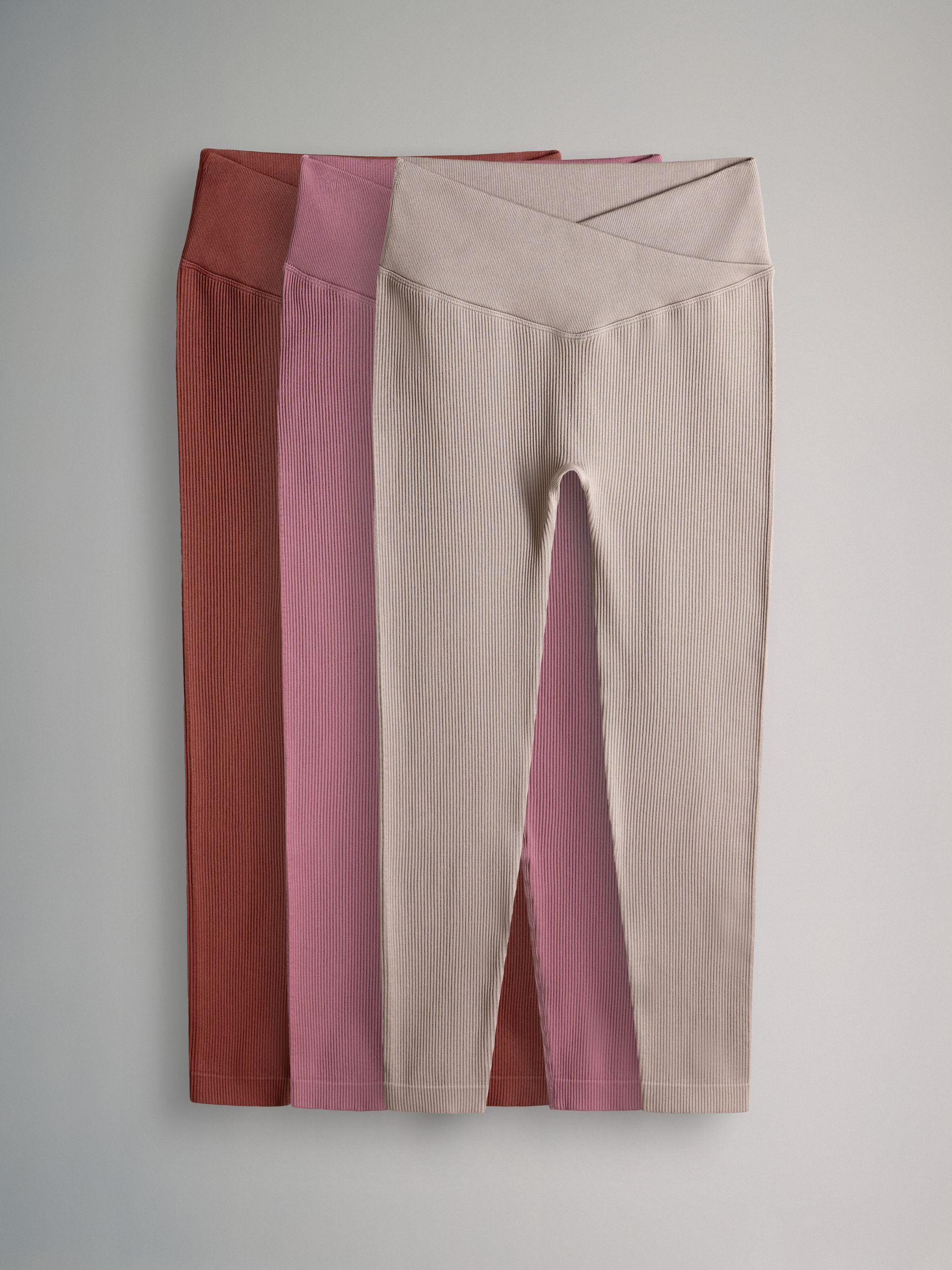 Brown/Pink/Neutral - 3 Pack Ribbed Seamless Leggings - Image 2 of 13