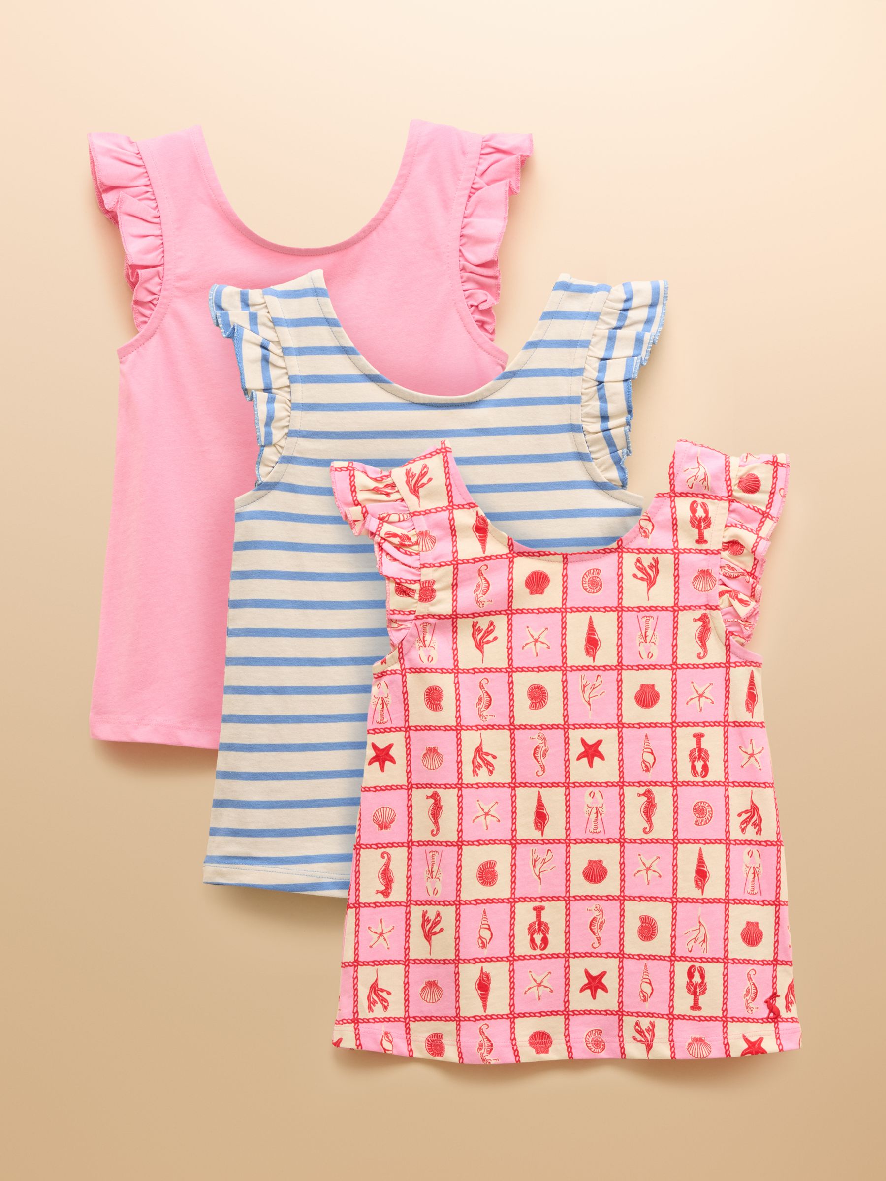 Butterfly Pink Frill Sleeve Vest Three Pack - Image 1 of 10
