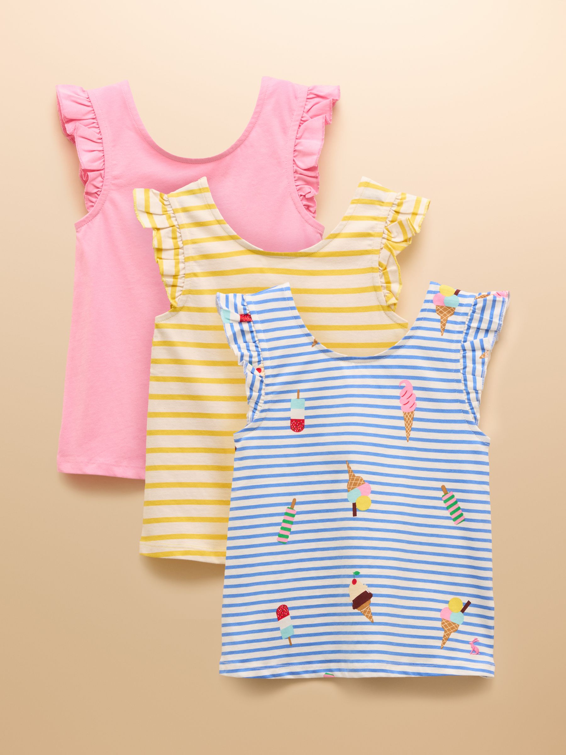 Butterfly Blue & Pink Frill Sleeve Vest Three Pack - Image 1 of 10