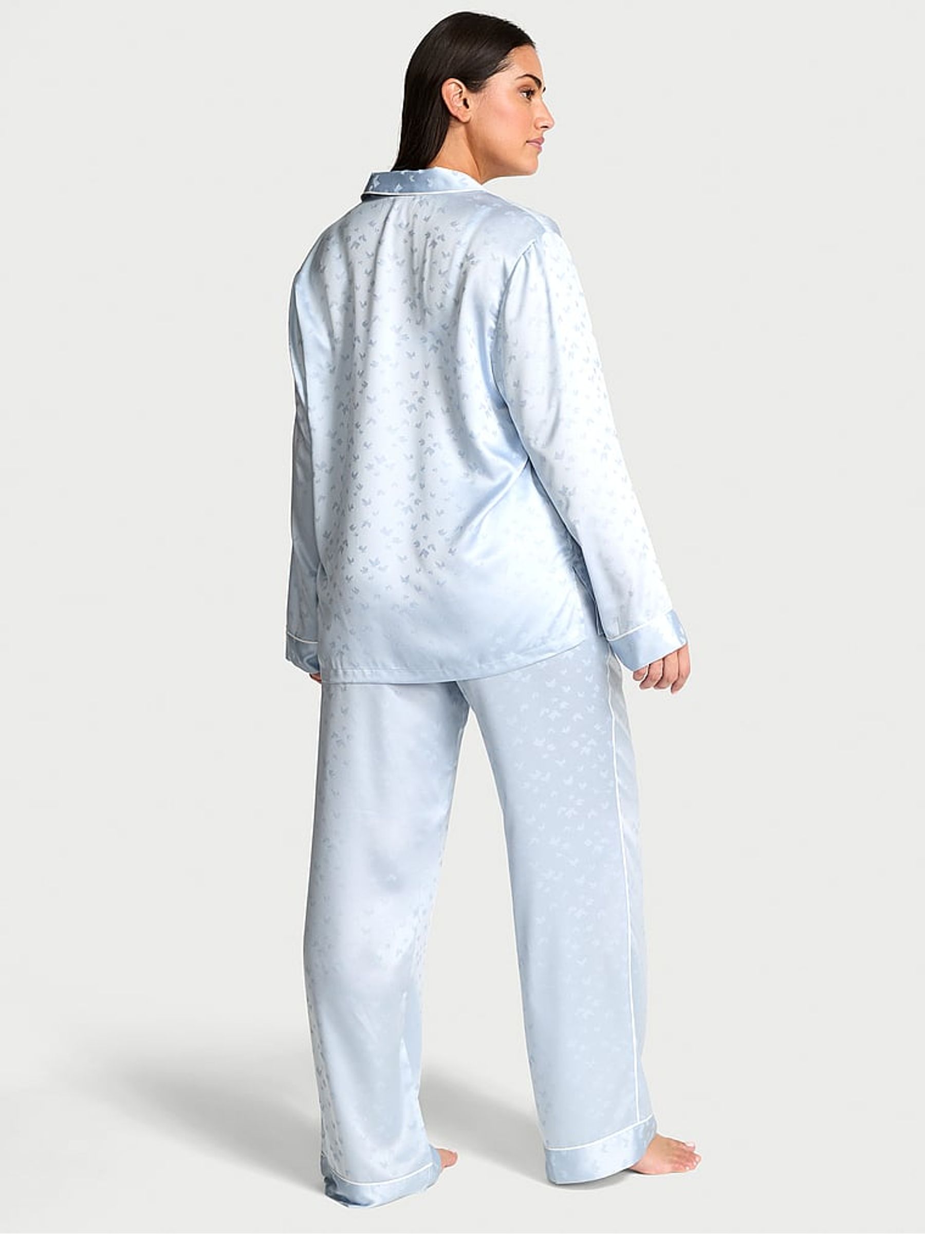 Palest Blue Butterfly Jacquard Satin Long Pyjama Set - Image 2 of 2