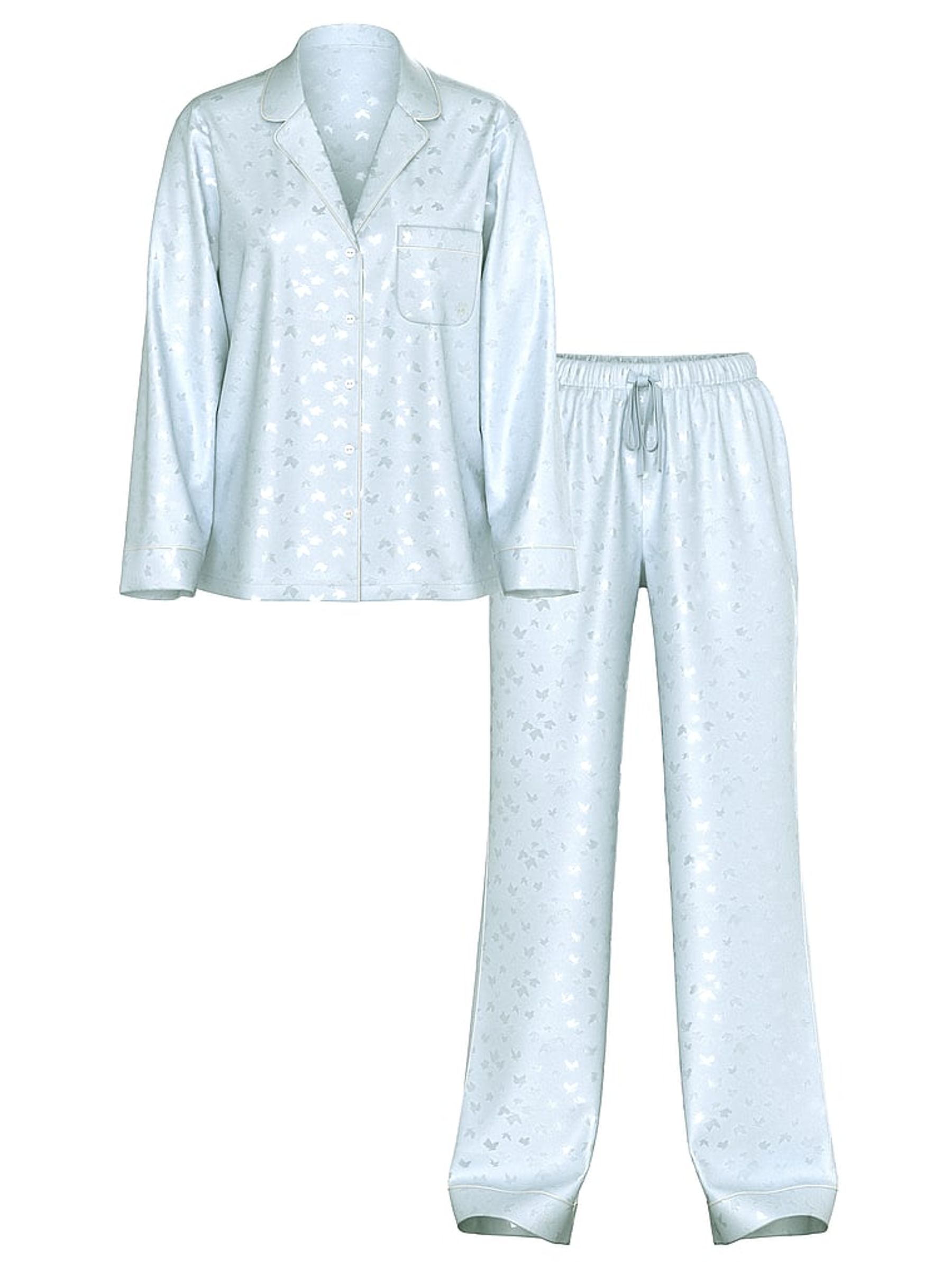 Palest Blue Butterfly Jacquard Satin Long Pyjama Set - Image 3 of 3