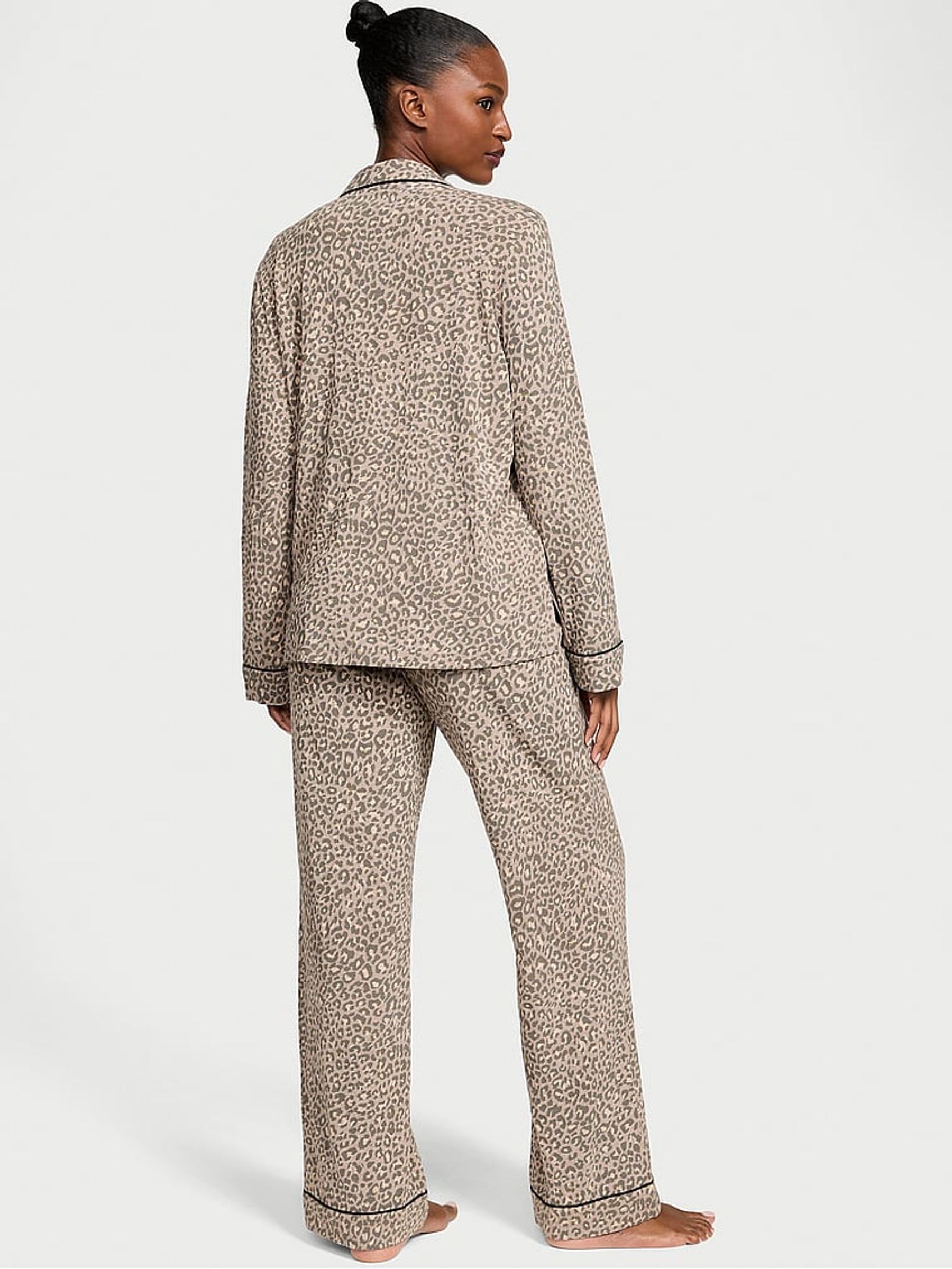 Turtle Dove Grey Leopard Modal Long Pyjama Set - Image 2 of 2