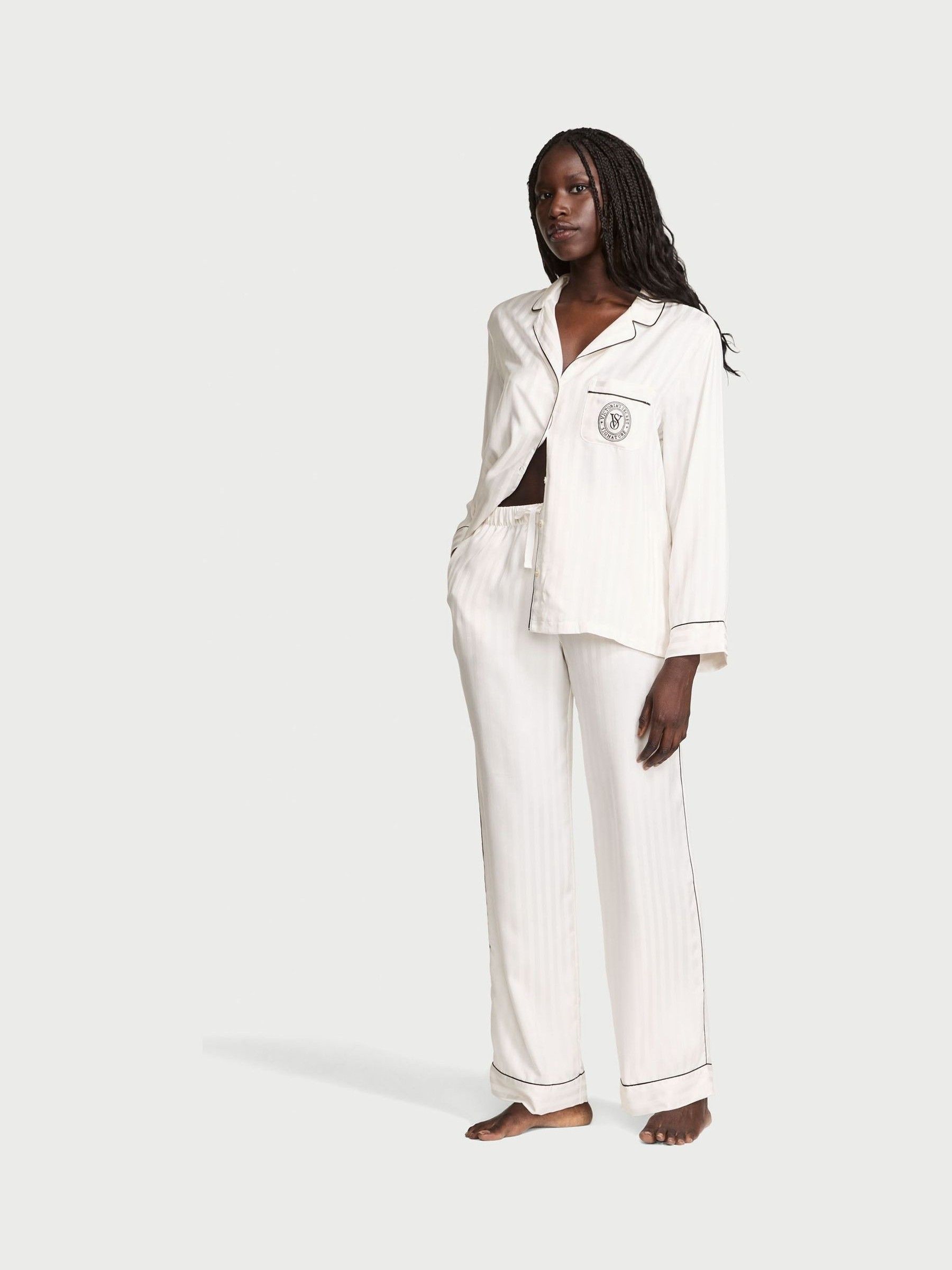 White Satin Long Pyjama Set - Image 1 of 7