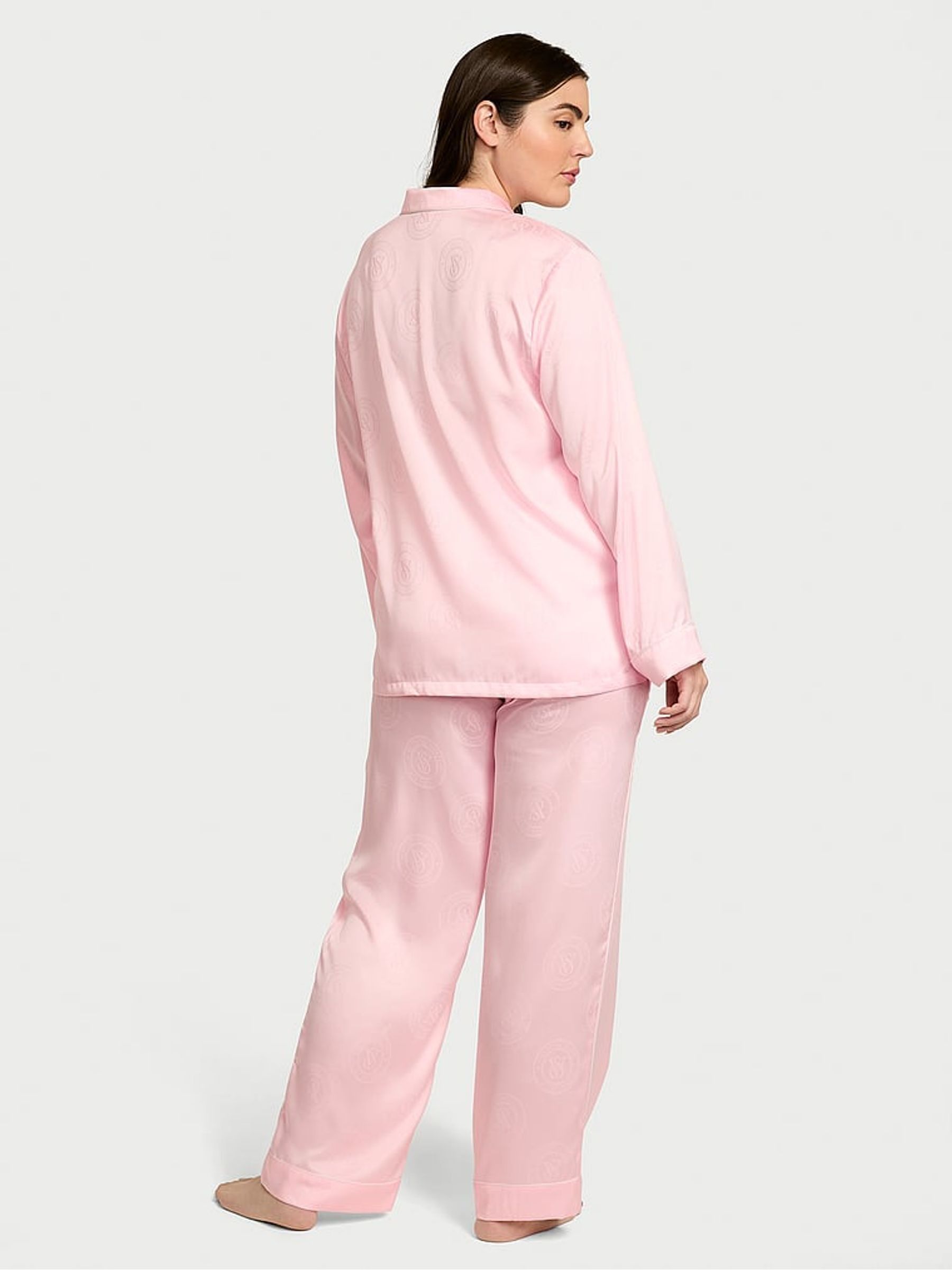 Angel Pink Jacquard Satin Long Pyjama Set - Image 2 of 2