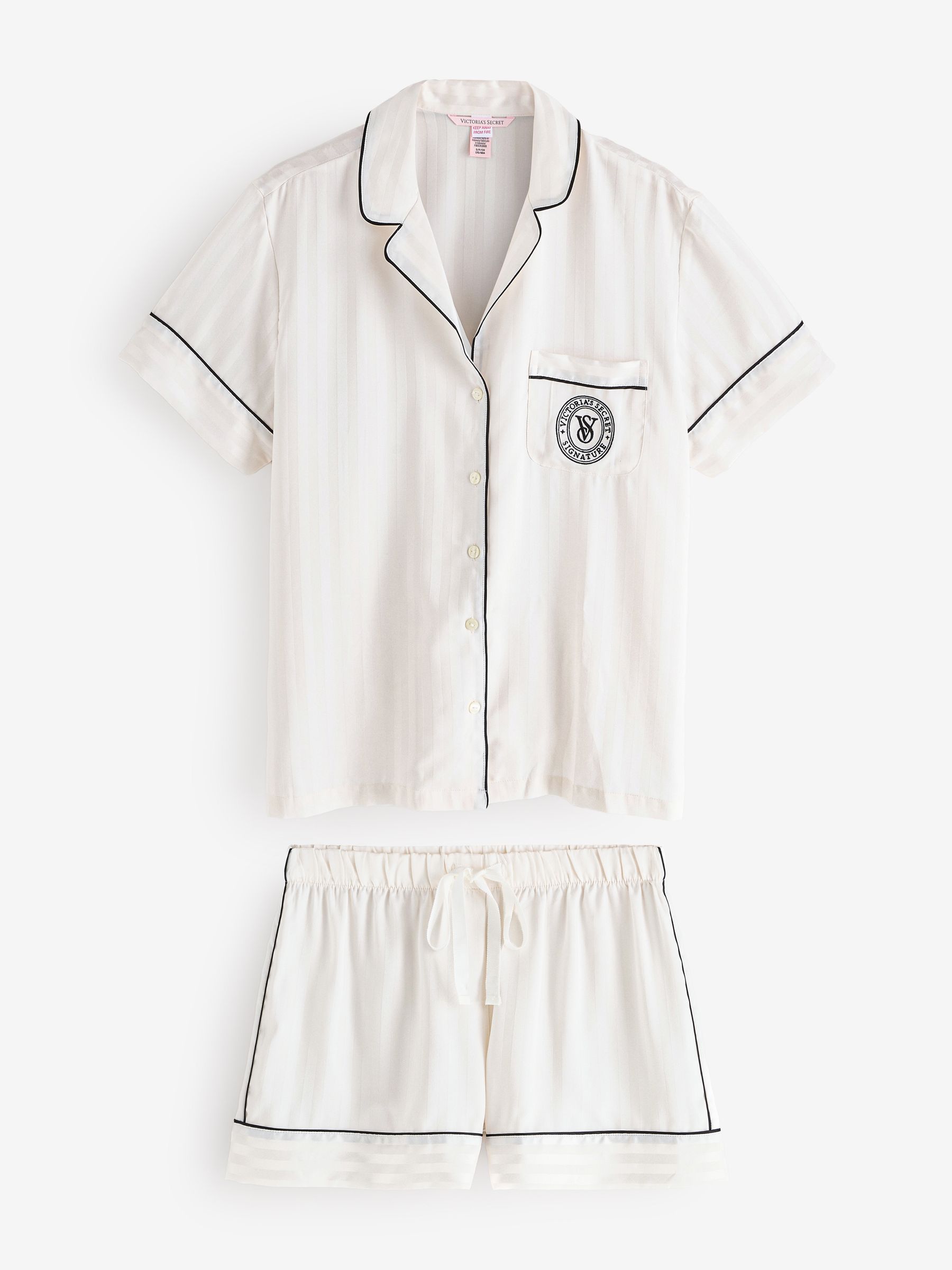 White Stripe Satin Short Pyjama Set - Image 1 of 7