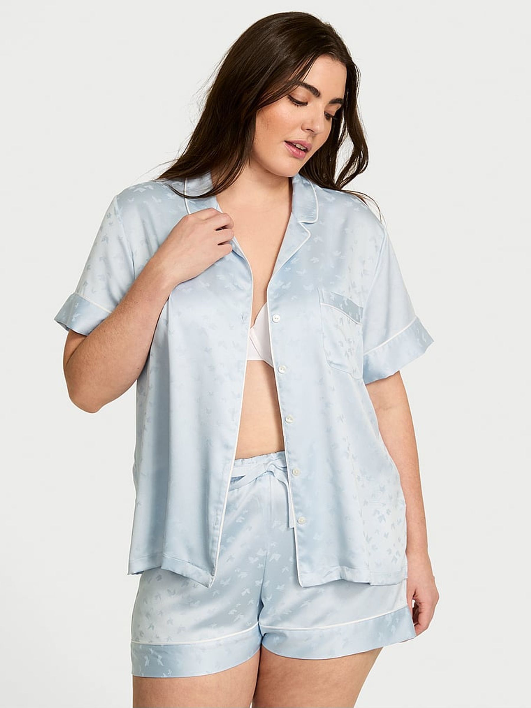 Palest Blue Butterfly Jacquard Satin Short Pyjama Set - Image 1 of 3