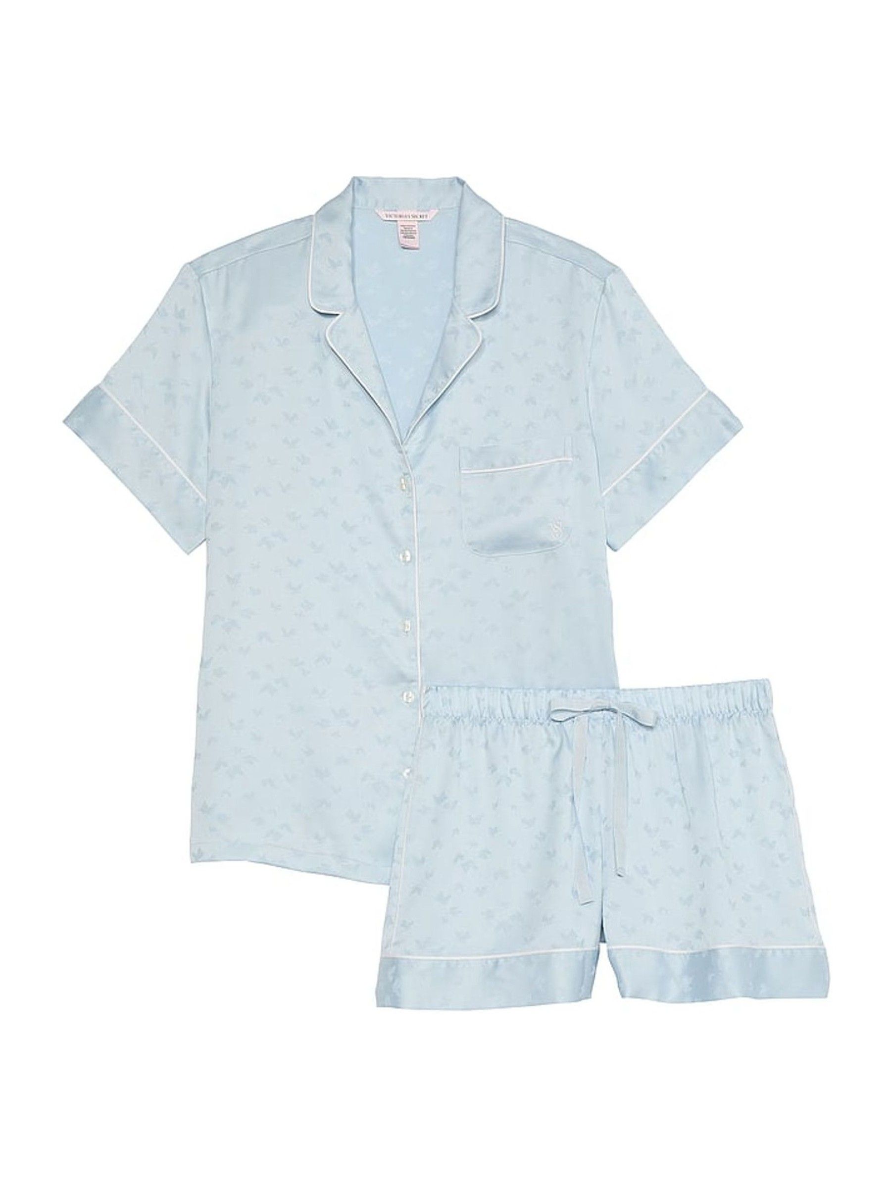 Palest Blue Butterfly Jacquard Satin Short Pyjama Set - Image 3 of 3