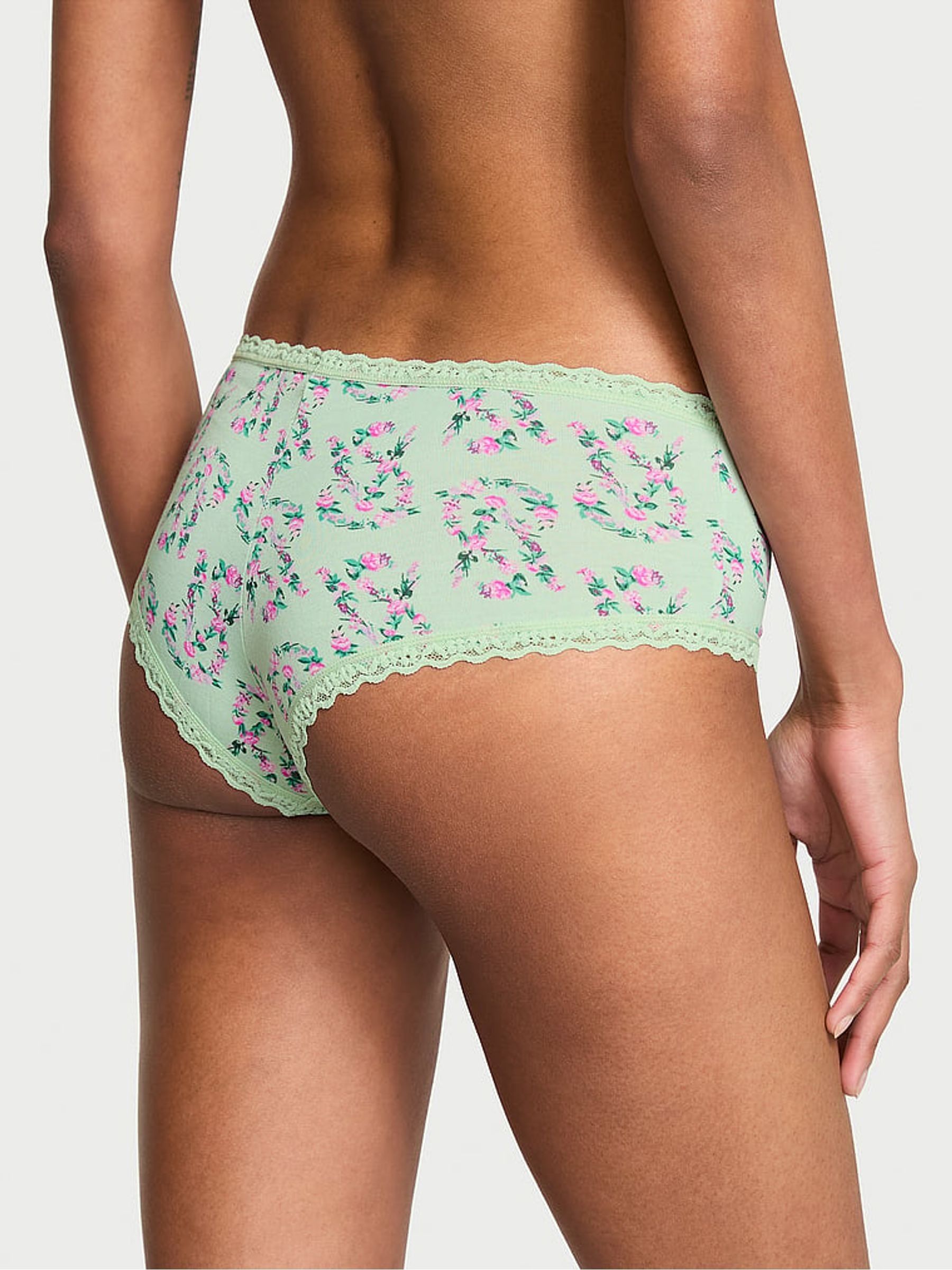 Mint Green Floral Logo Cheeky Cotton Lace Waist Knickers - Image 2 of 3