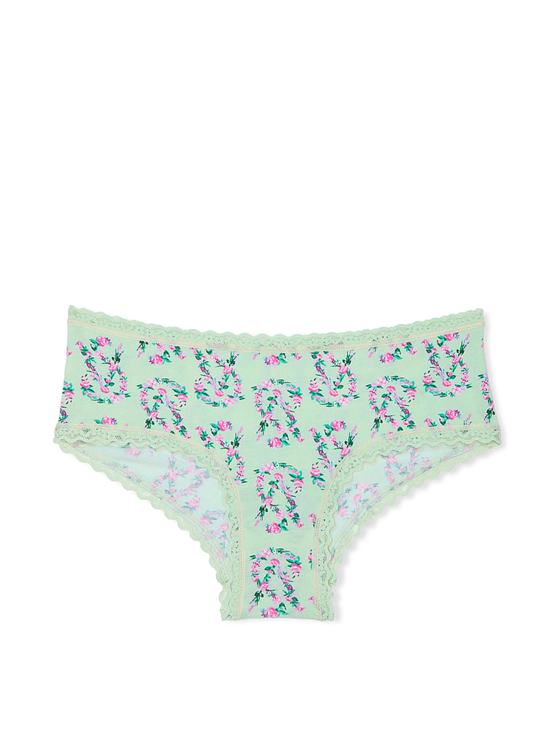 Mint Green Floral Logo Cheeky Cotton Lace Waist Knickers - Image 3 of 3
