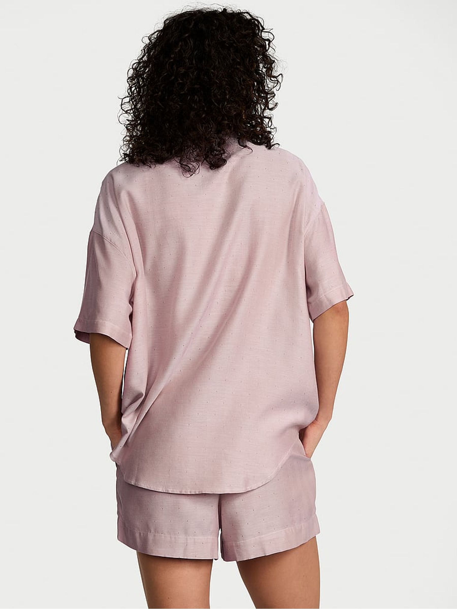 Nostalgia Rose Pink Herringbone Cotton Modal Short Pyjama Set - Image 2 of 2
