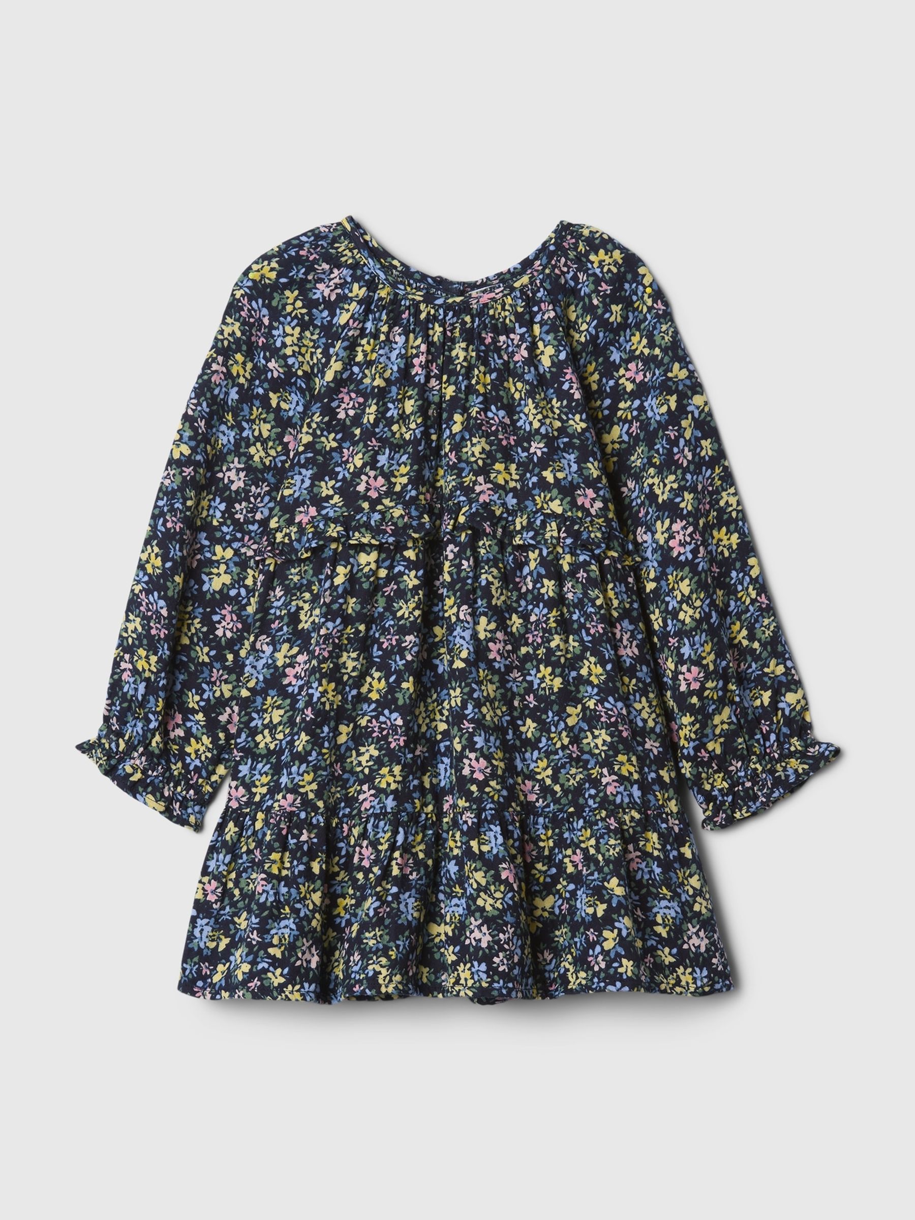 Navy Blue Floral Ruffle Gauze Dress (6mths-5yrs) - Image 1 of 3