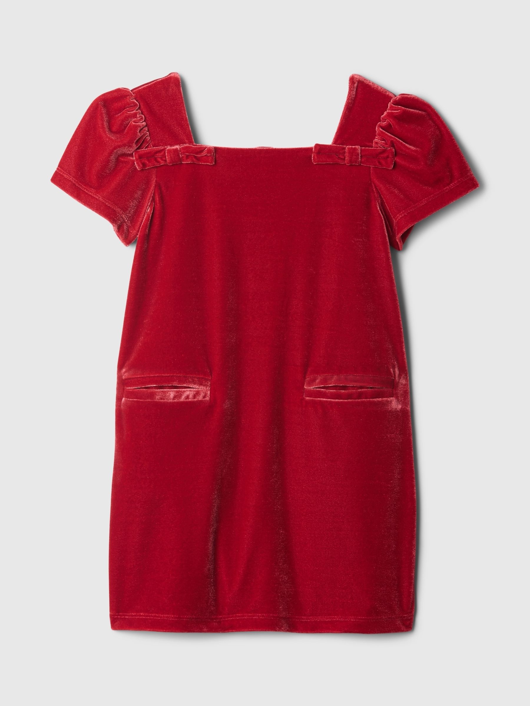 Red Velour Bow Shift Dress (6mths-5yrs) - Image 2 of 4