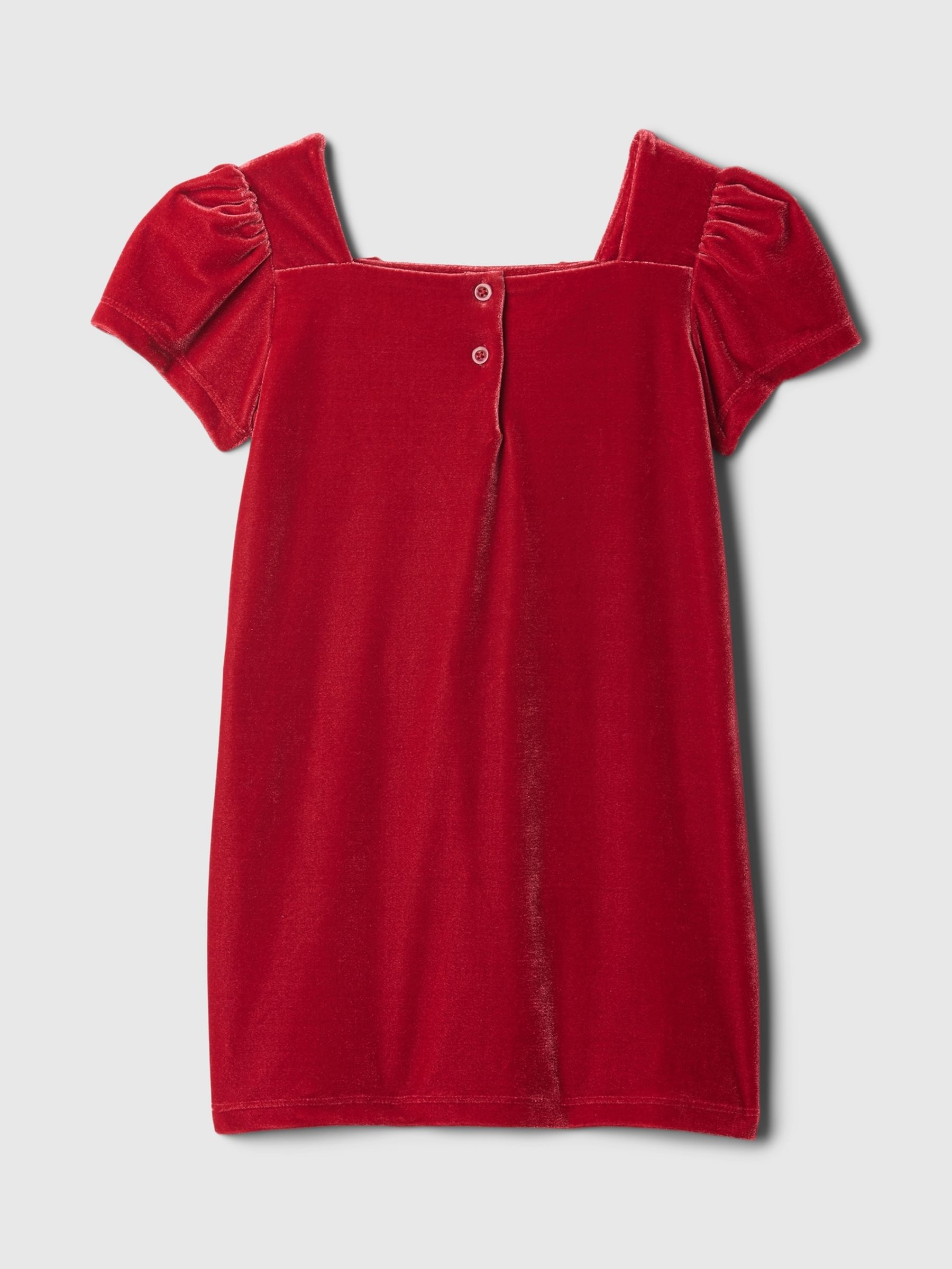 Red Velour Bow Shift Dress (6mths-5yrs) - Image 3 of 4