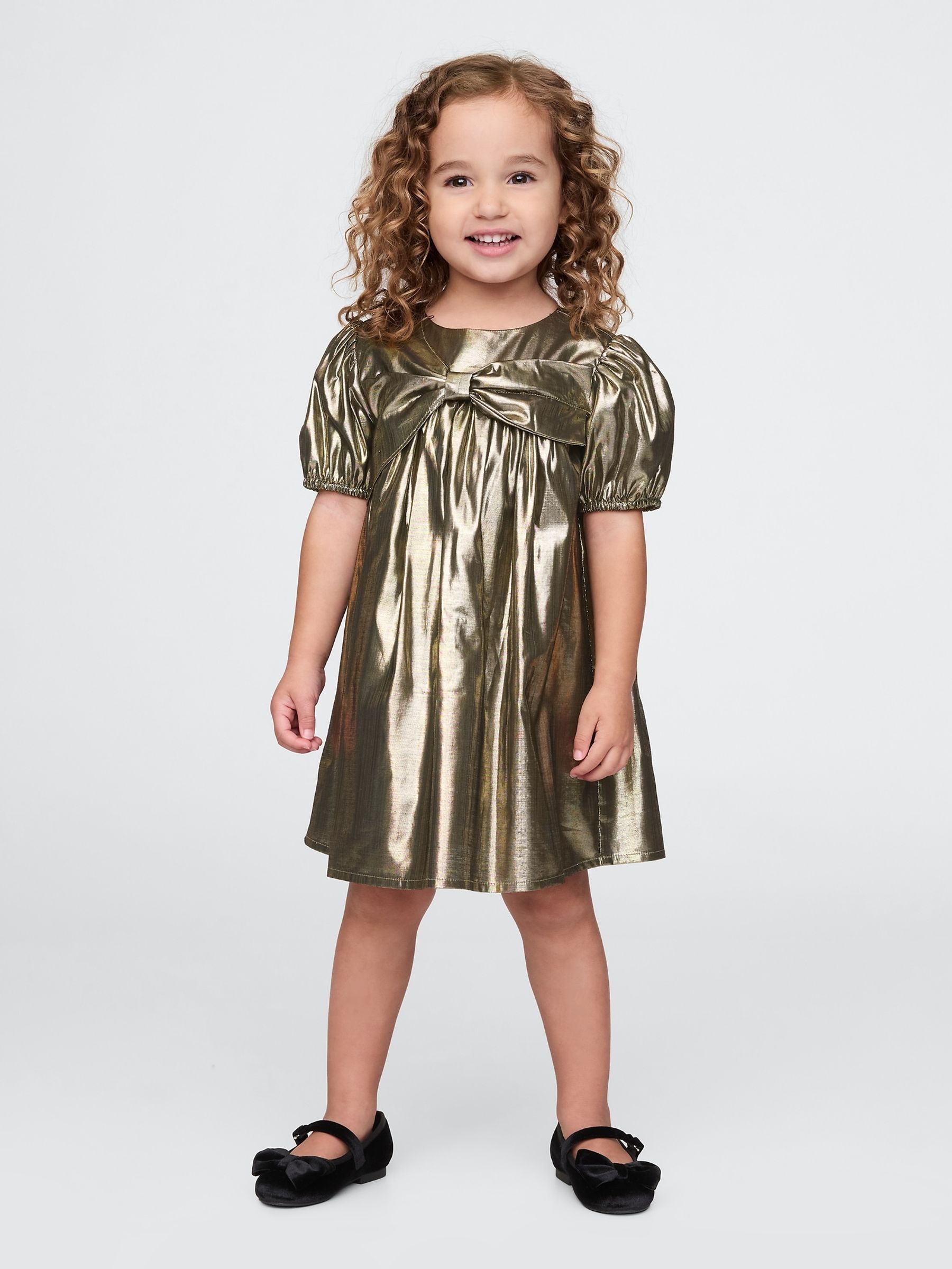 Gold Metallic Bow Dress (6mths-5yrs) - Image 1 of 1