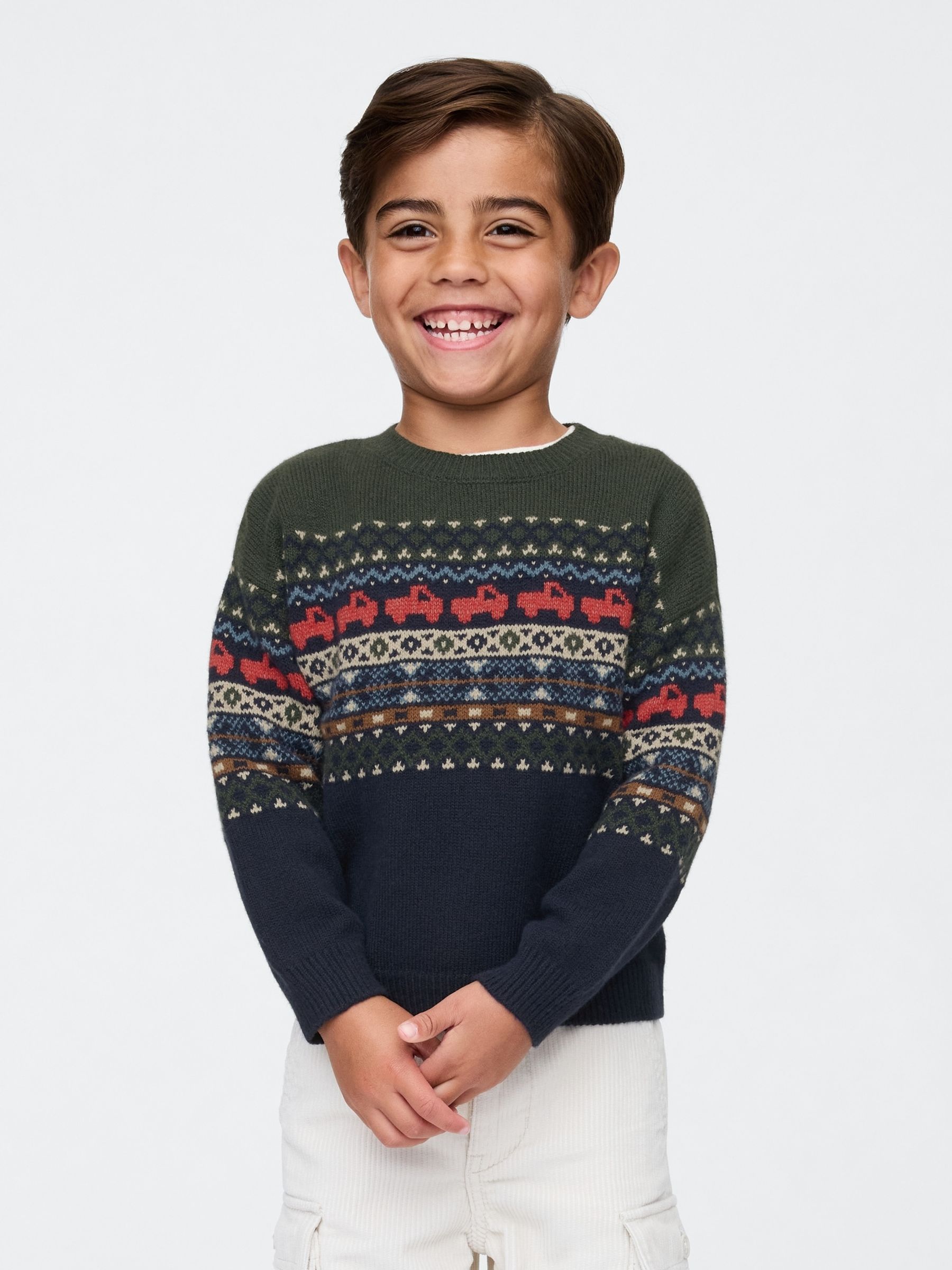 Green & Blue CashSoft Fair Isle Knit Crew Neck Christmas Jumper (6mths-5yrs) - Image 1 of 3