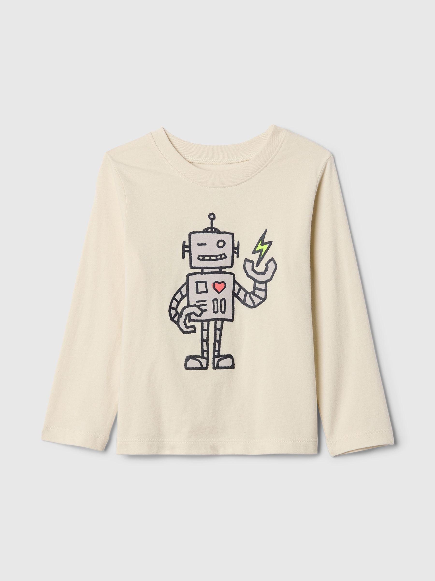 Cream Robot Long Sleeve Crew Neck Graphic T-Shirt (6mths-5yrs) - Image 1 of 3